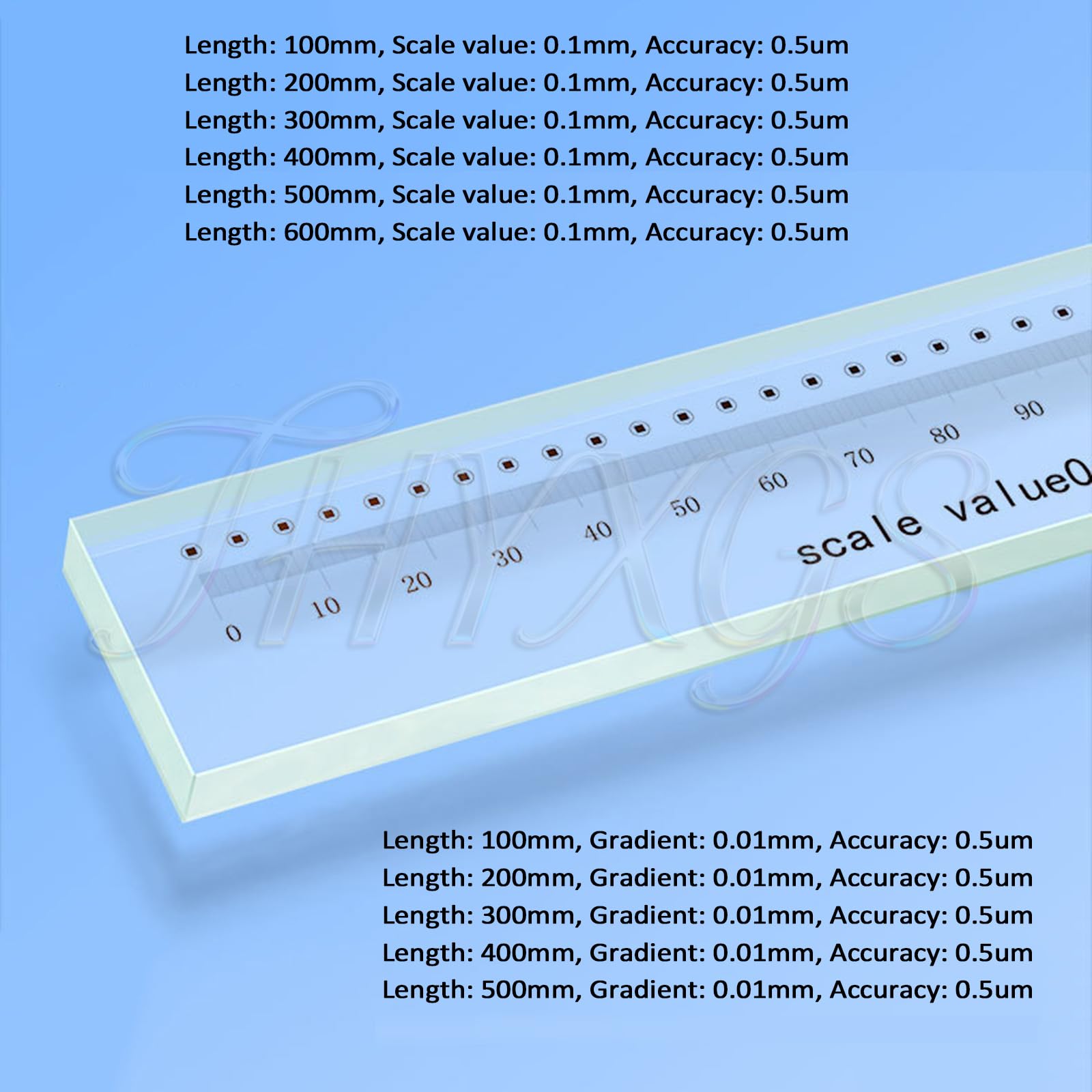 Righello in vetro, strumento di misurazione ottica, litografia a scrittura diretta, precisione ± 0,5 um, lunghezza 100-600 mm, include scatola in alluminio