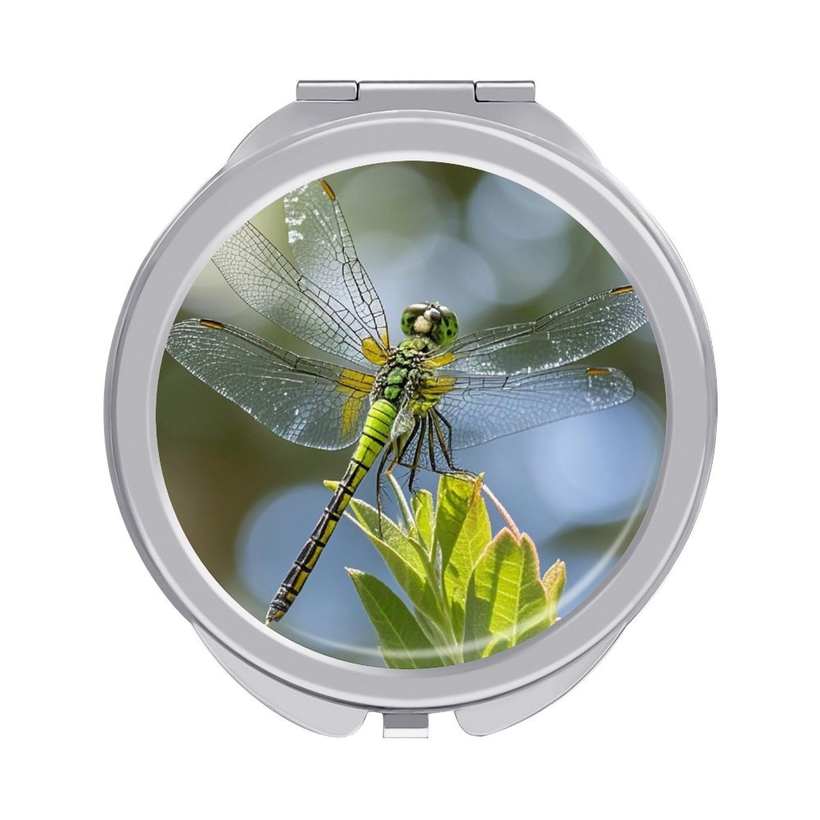 FekiLoot Jewel Dragonfly Travel Makeup Mirror for Women Folding Portable Hand Compact Mirrors Small Round Vanity Mirror 1X/2X Magnifying Metal Pocket Makeup Mirrors