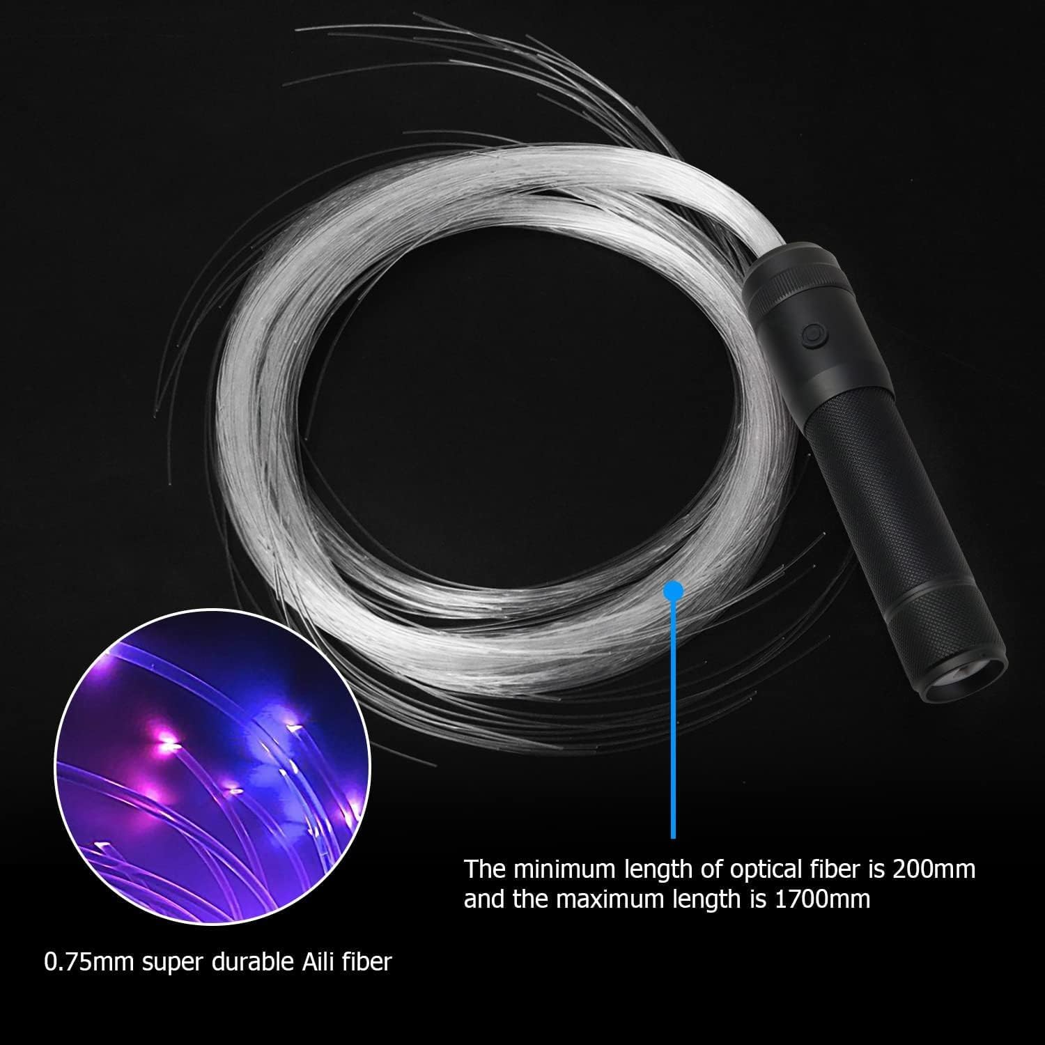 LED fibre optique whip, rotation à 360 ° 36 modes effet whip rave jouet parfait pour les fêtes de carnaval et spectacles de lumière, parfait pour whip Stream show Event Festival Club (noir)