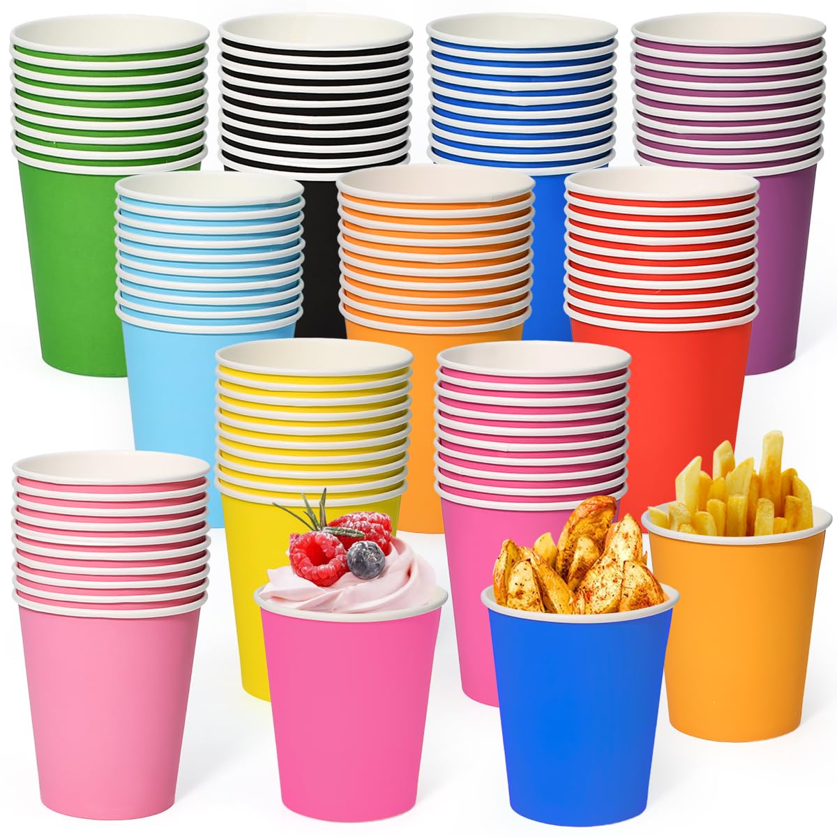 100 Pezzi Bicchieri di Carta Colorati da 220 ml Bicchierini Biodegradabili Cartoncino Multicolori Bicchieri Carta Tazze Carta per Feste per Feste Compleanni e Matrimoni, 10 Colori