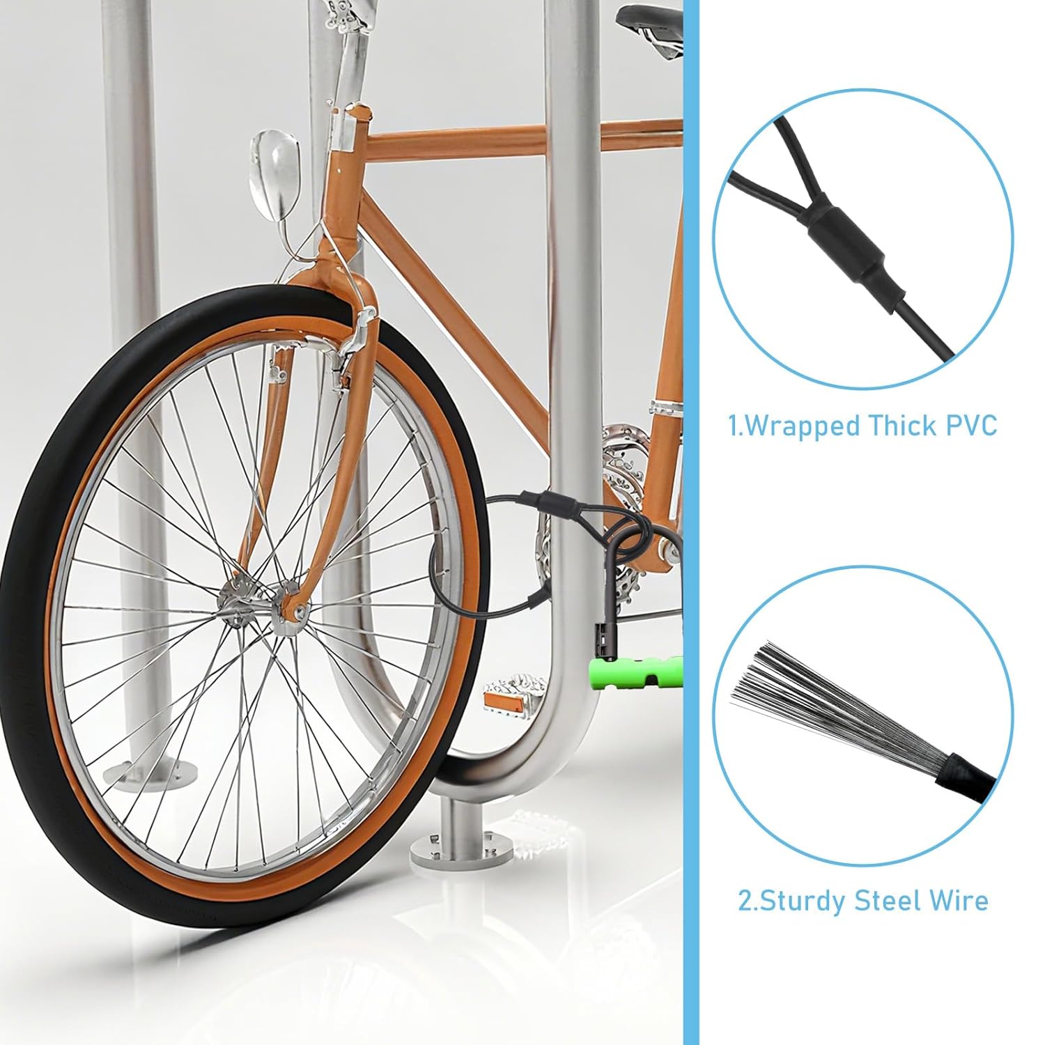 6 Pack Safety Cable Wire Rope, 5.9" Security Cable with Loops 3mm Diameter Outdoor Safety Cables with Rubber Coated Vinyl Cover Coated Short Rope Lanyard Lock Safe Tether Chains 130lb Tensile Force - Image 3