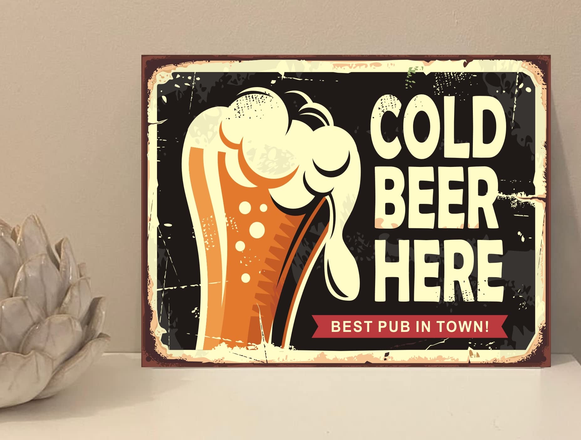1x Cold Beer Rustic Retro Metal Plaque Sign Gift House Novelty (mt108) (200mm x 150mm)