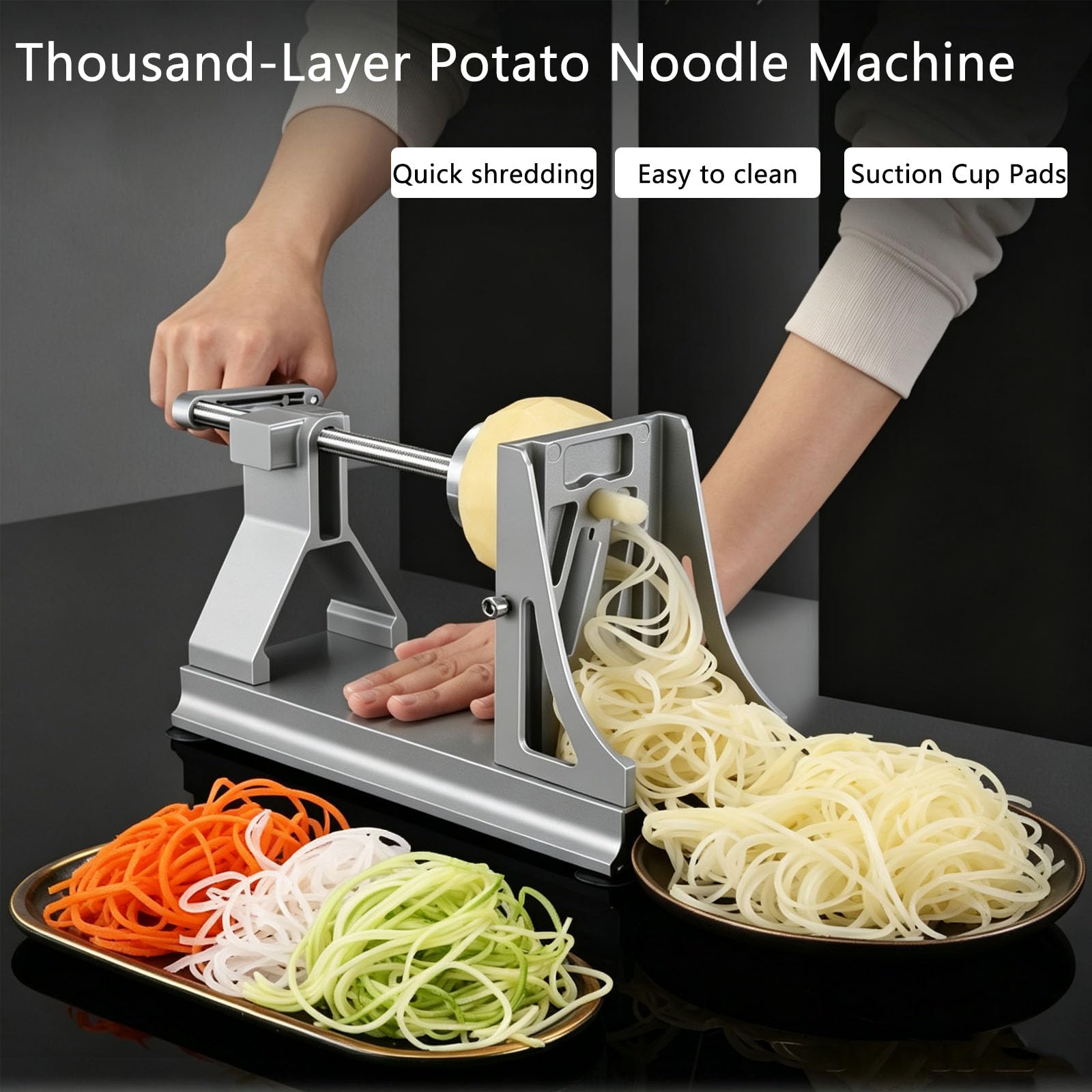 Rallador De Verduras Manual, Cortador De Patatas En Espiral De Acero Inoxidable, Con Almohadillas Antideslizantes Con Ventosas, 3 Cuchillas Reemplazables