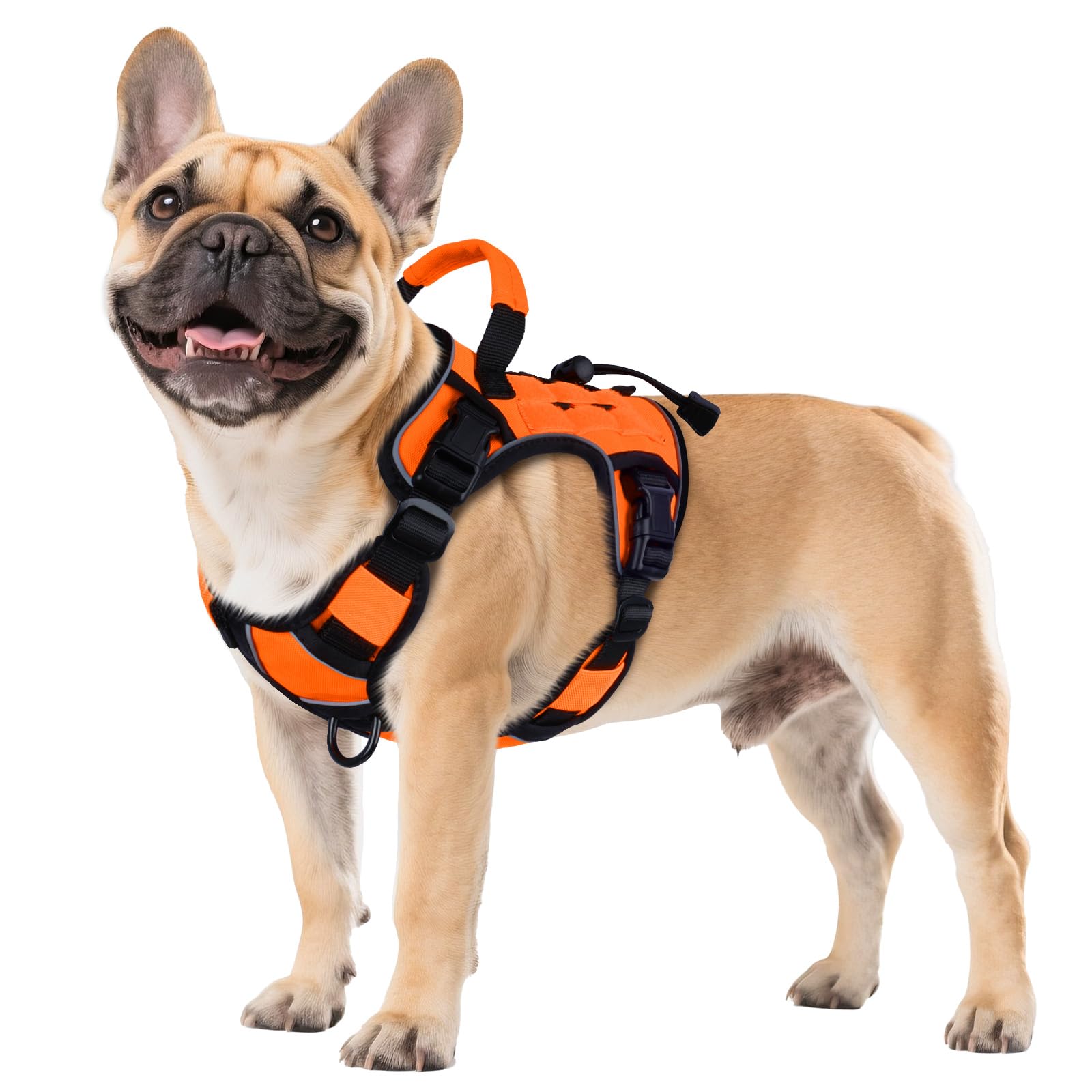 WINGOIN Arnés táctico naranja para perros pequeños, arnés para perro sin tirones | Chaleco militar K9 resistente con asa, reflectante ajustable, para mascotas, para caminar, entrenar y correr