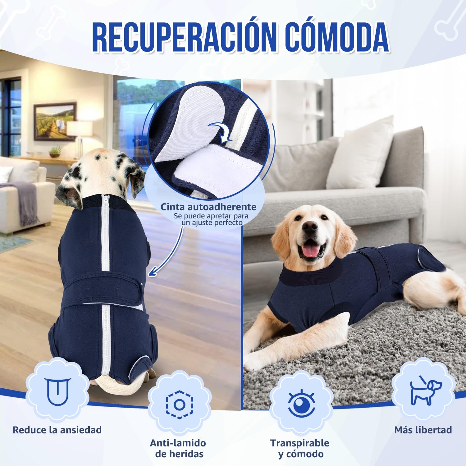 SlowTon Traje de recuperación de cirugía para Perros - Alternativa de Collar en Forma de Cono para Perros después de la cirugía con Cremallera, Camisa de recuperación Profesional para Mascotas