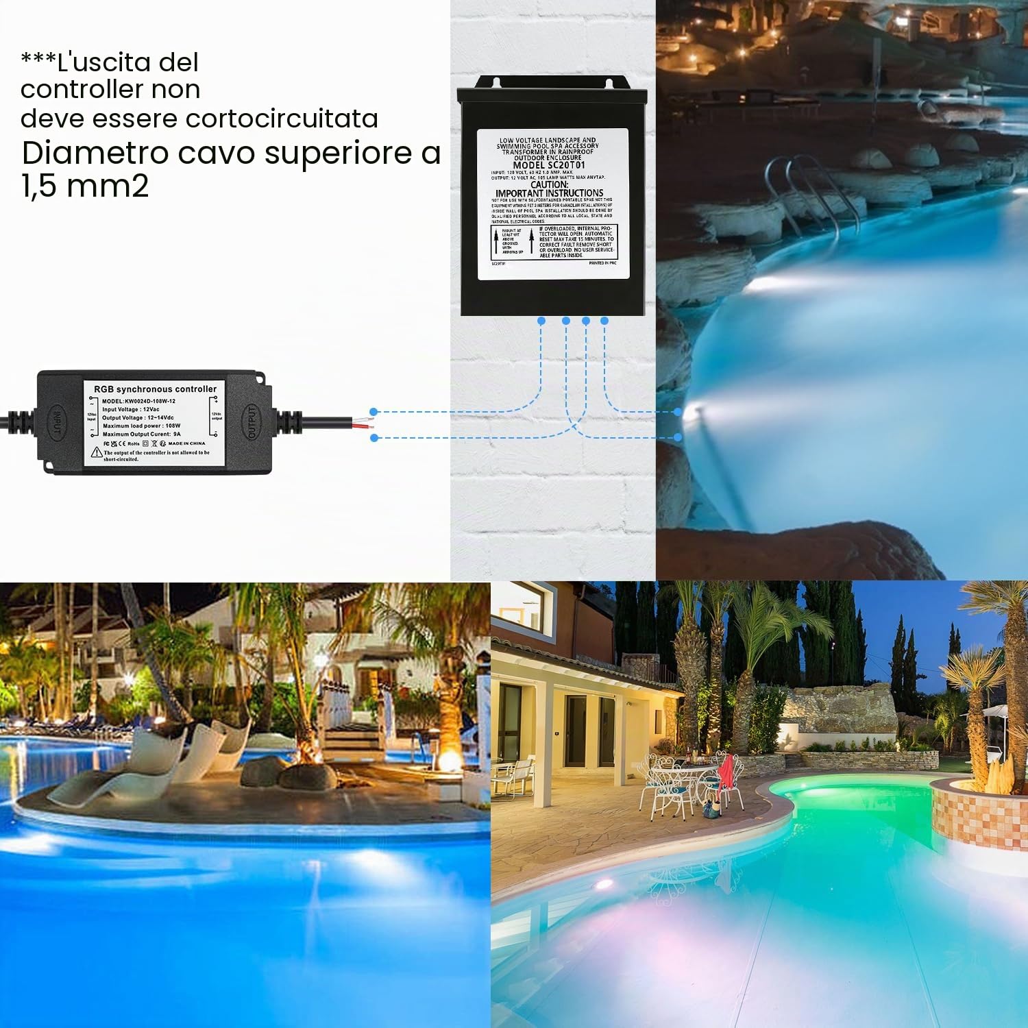 54W LED Illuminazione Piscina PAR56, 12V RGB Timing 2/4/6H Luce Impermeabile, Sincronizzazione Esterna con Telecomando, IP68 Impermeabile Lampada Piscina con Telecomando (2 pezzi)