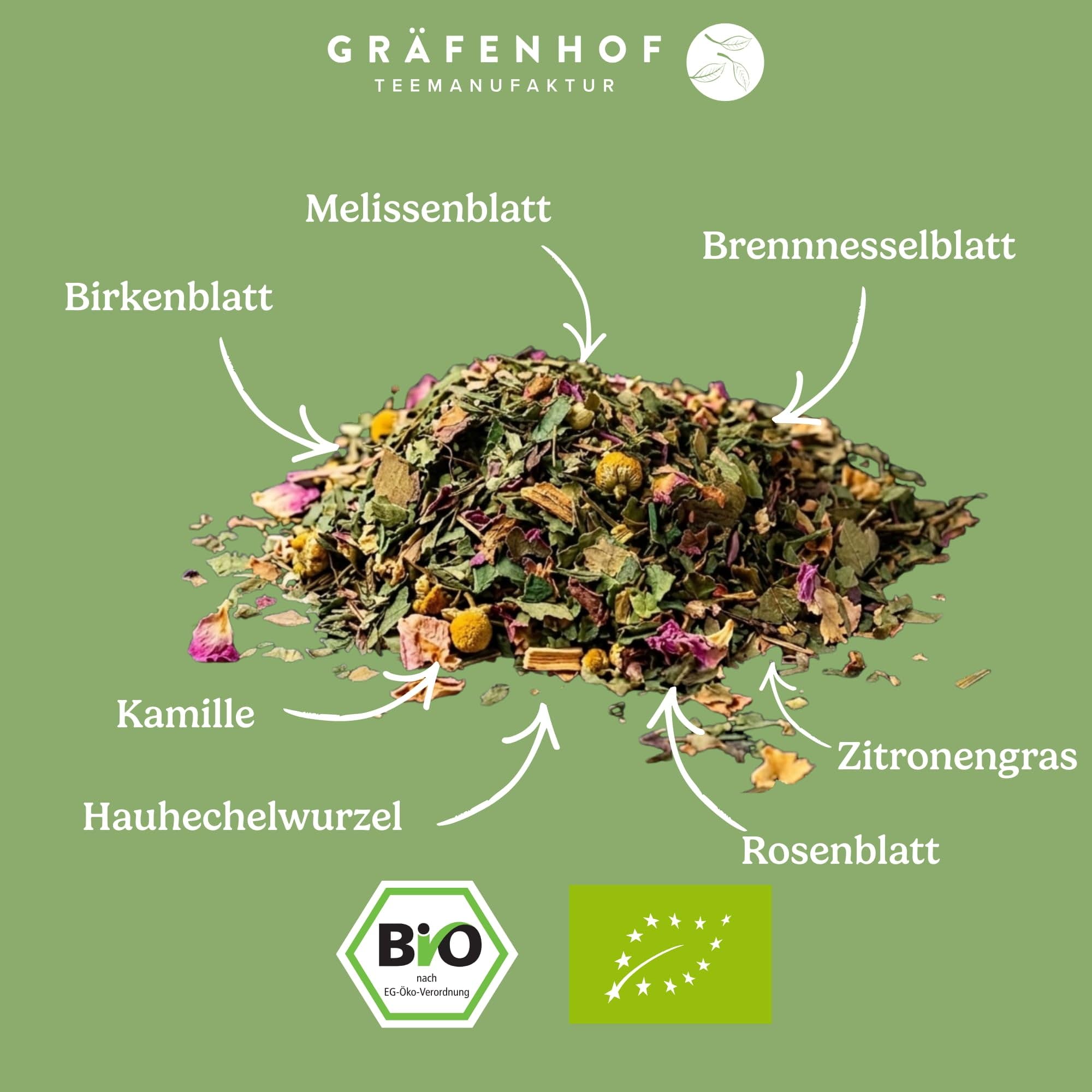 Gräfenhof Blasen- & Nieren Balance Tee Kräutertee Bio, 1000g loser Tee mit Birkenblatt & Brennnesselblatt, koffeinfrei, ohne künstliche Zusatzstoffe, Premium Qualität, in DE abgefüllt