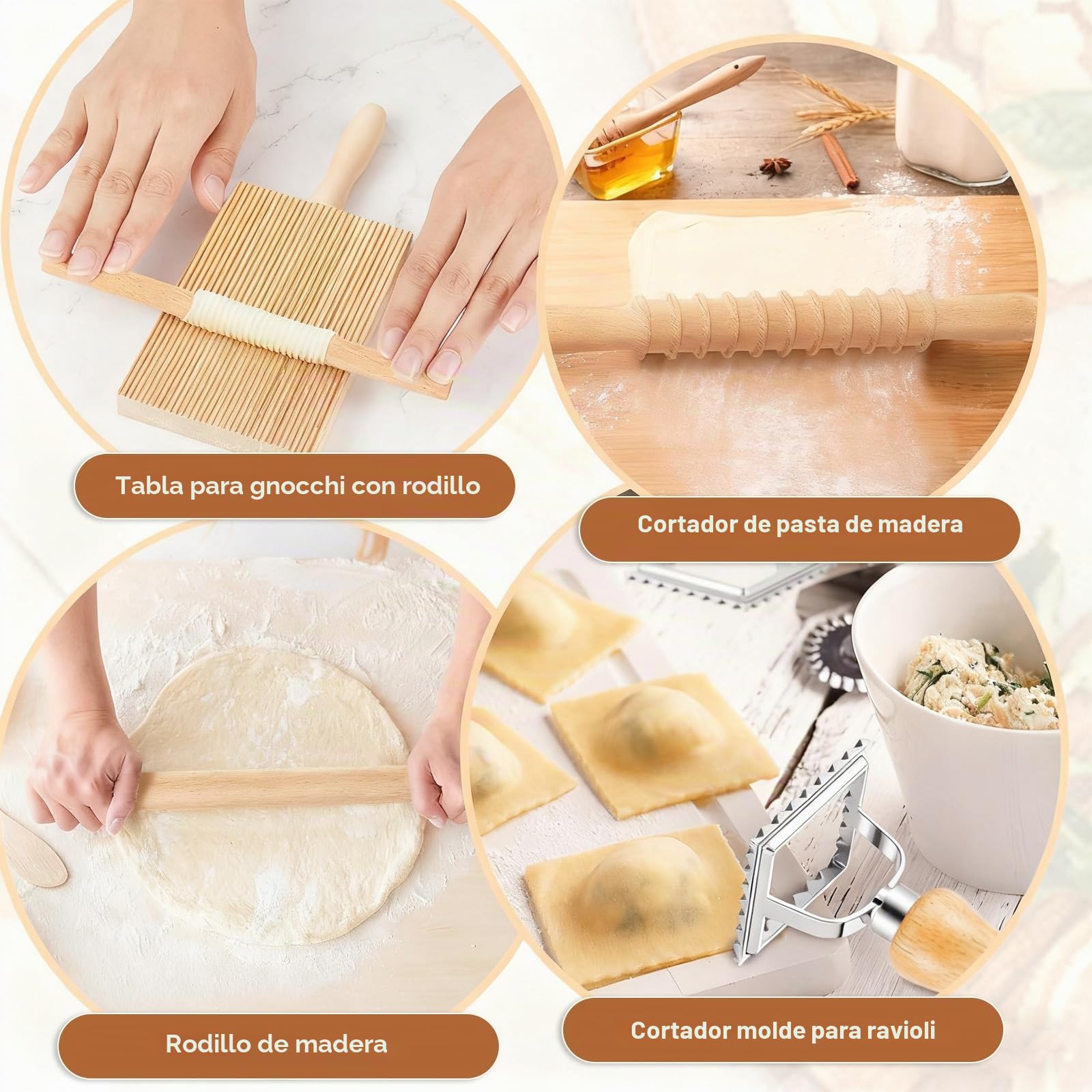 Juego de 11 herramientas para hacer pasta, kit de herramientas para hacer pasta rodillo tabla de ñoquis raspador de masa para hacer albóndigas sello de raviolis para los amantes de la repostería