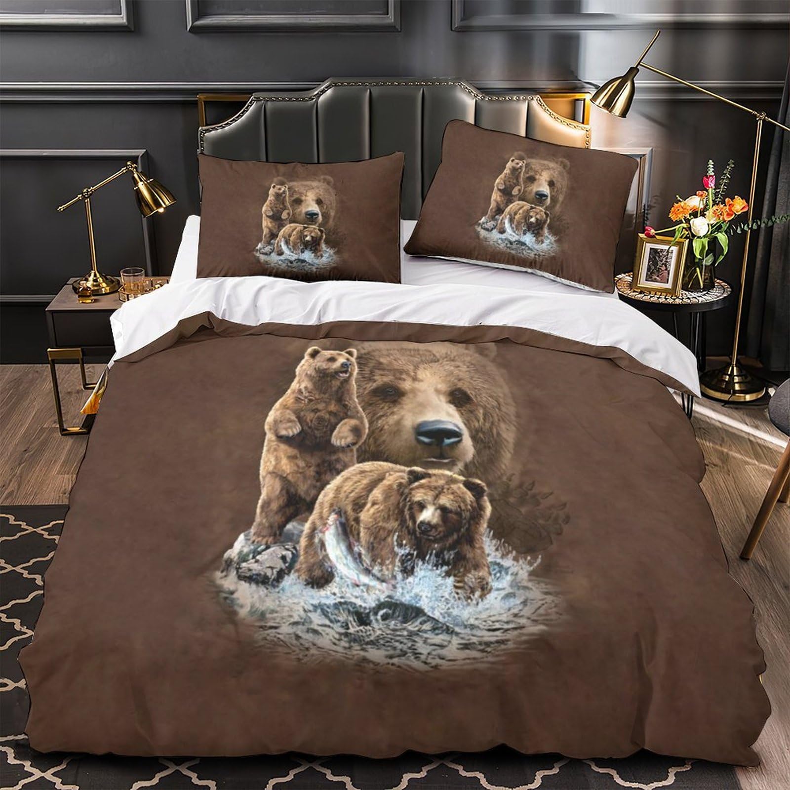 Housse de couette ours brun 3D facile à enfiler avec sa fermeture éclair