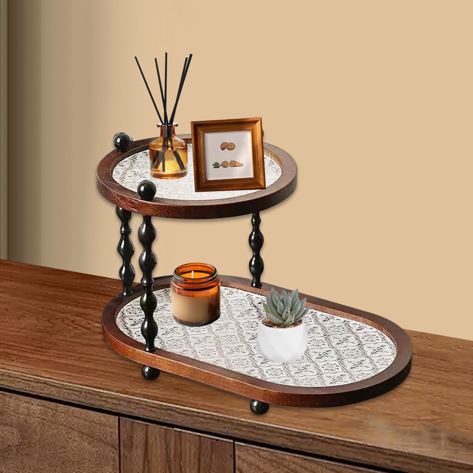 Organisateur de Maquillage Plateau de Rangement Étagère pour Cosmétiques Support de Bureau Matériau Acrylique Robuste Adapté à La Chambre Table Salle, Bégonia