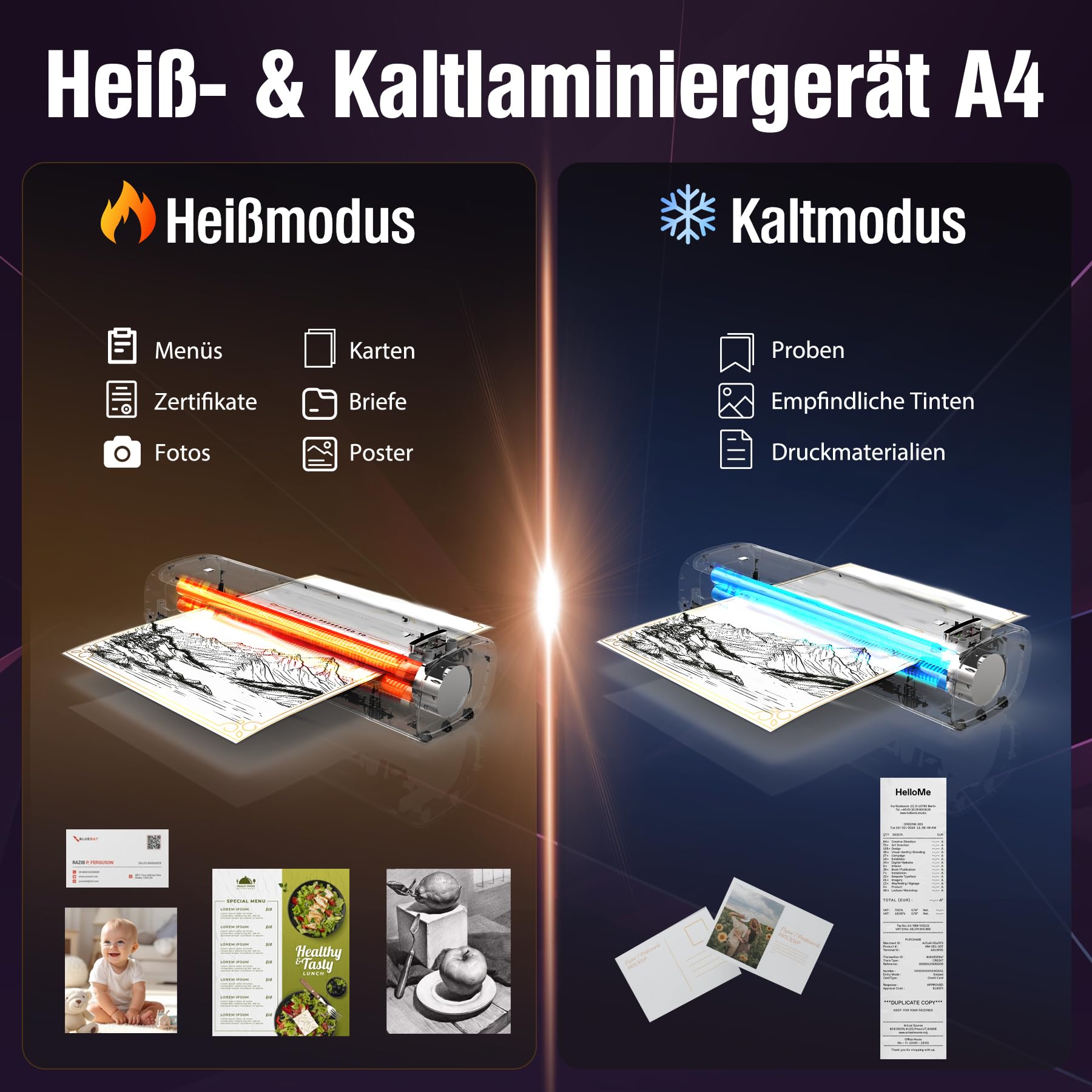 A4 Laminiergerät, 4 in 1 Heiß- und Kaltlaminierung, Laminiergerät mit 15 Laminierfolien, Eckenrunder, Papierschneider, ABS-Funktion Anti-Stau, 80-125 Mic, für Büro, Schule, Zuhause-Weiß