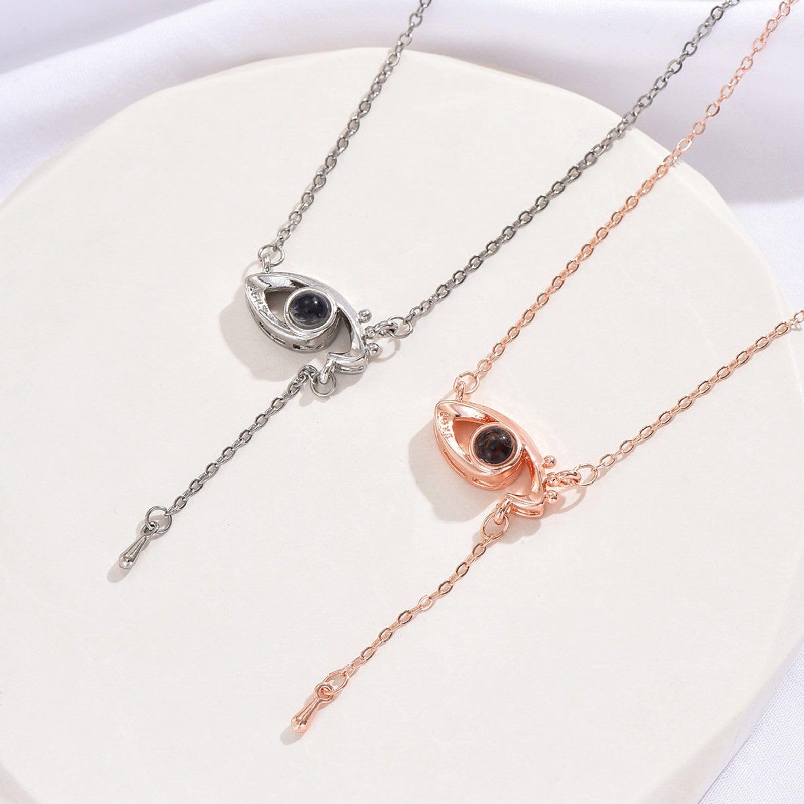 Collana di proiezione dell'occhio del male argento sterling 925 personalizzato collana di foto pendente commemorativo per la sua mamma San Valentino fatto a mano personalizzato