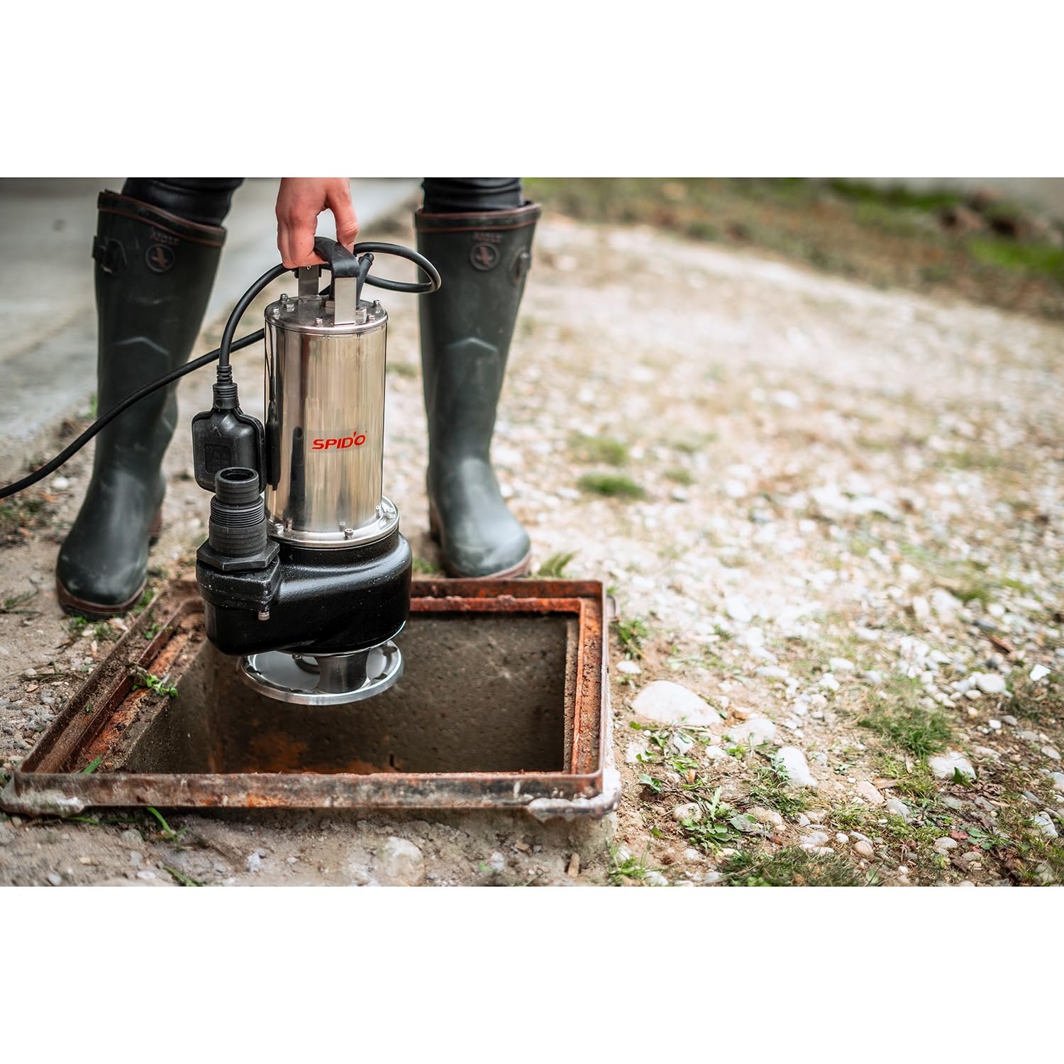 SPIDO PRO - Bomba de Achique para Aguas Cargadas 1500W - 24 m3/h - Impulsor Vortex - Altura Máx 11 m - Uso Intensivo