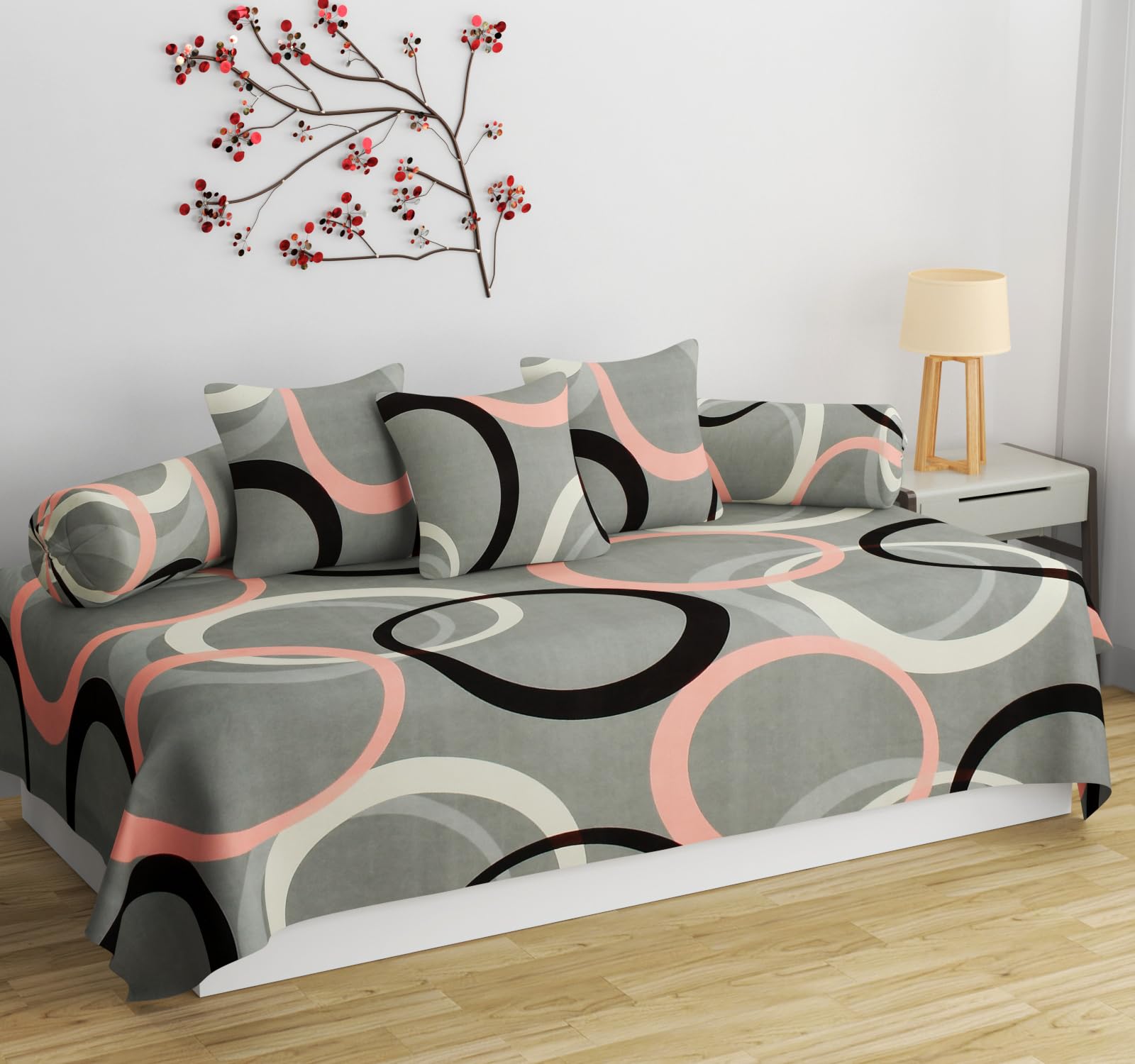APALA Super Soft Glace Cotton Floral Print One Single Bedsheet with 3 Cushion Cover,2 Bolster, (Gray)-image-48