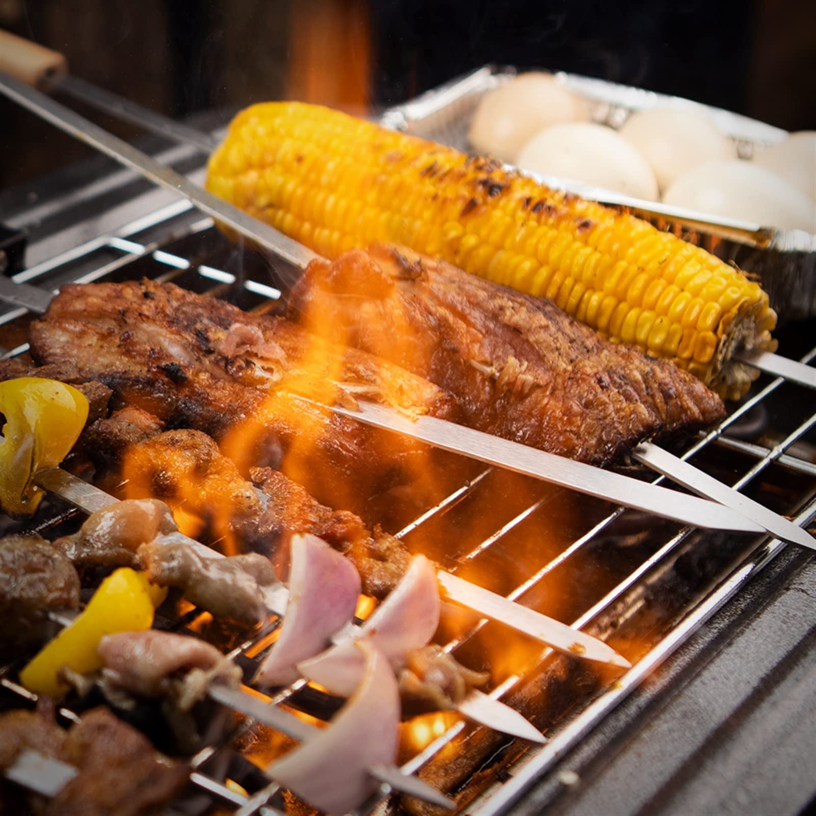 Spiedini per barbecue da esterno 8PCS Strumenti per lucidare Manico in legno Griglia Bastoncini per arrosti 43,5 cm Strumenti per barbecue da campeggio Set Borsa per riporre Kiit (Color : 6PCS Kewer