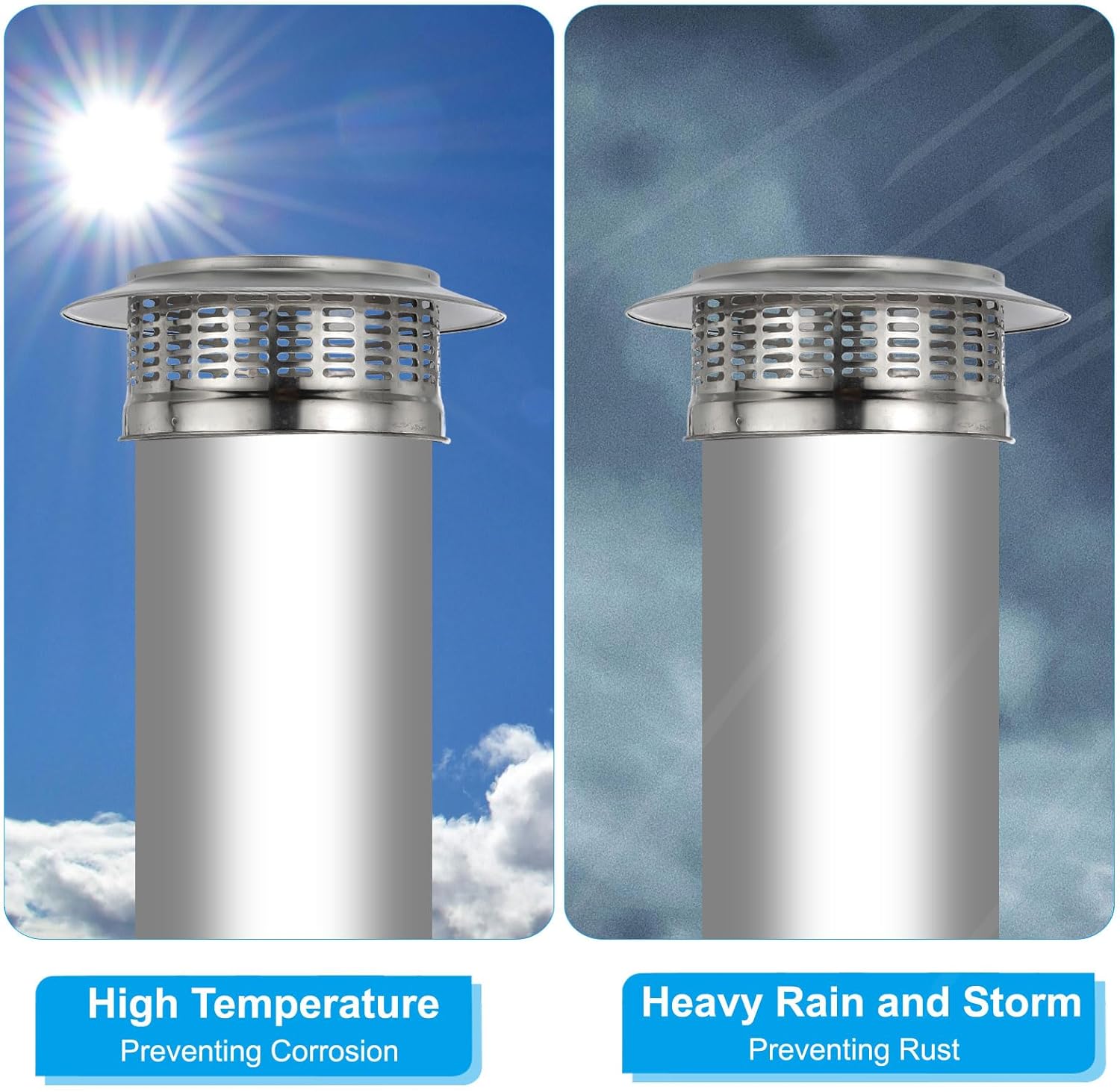 PATIKIL 4" Chimney Cap, 2pcs 304 Stainless Steel Round Chimney Cover Cap Hood Screen Roof Vent with Screws for Fireplace Exhaust Exterior Stove Pipe