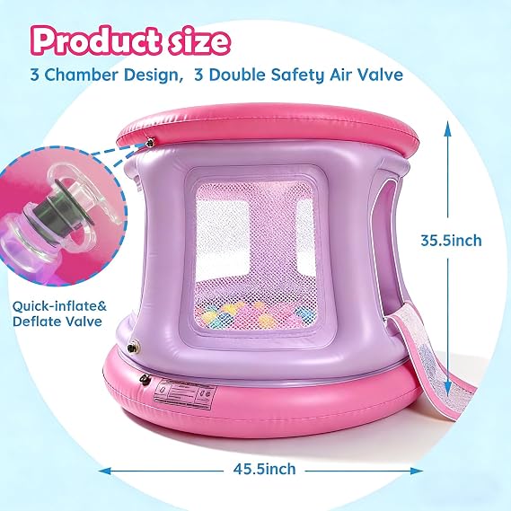 Bounce House,Ball Pit for Toddlers, Inflatable Bouncy House with Pump,Indoor&Outdoor Baby Bouncer Play Yard with Safety Net,30 Pit Ball,Mini Bubble Bounce House for 2 Toddlers 1-3