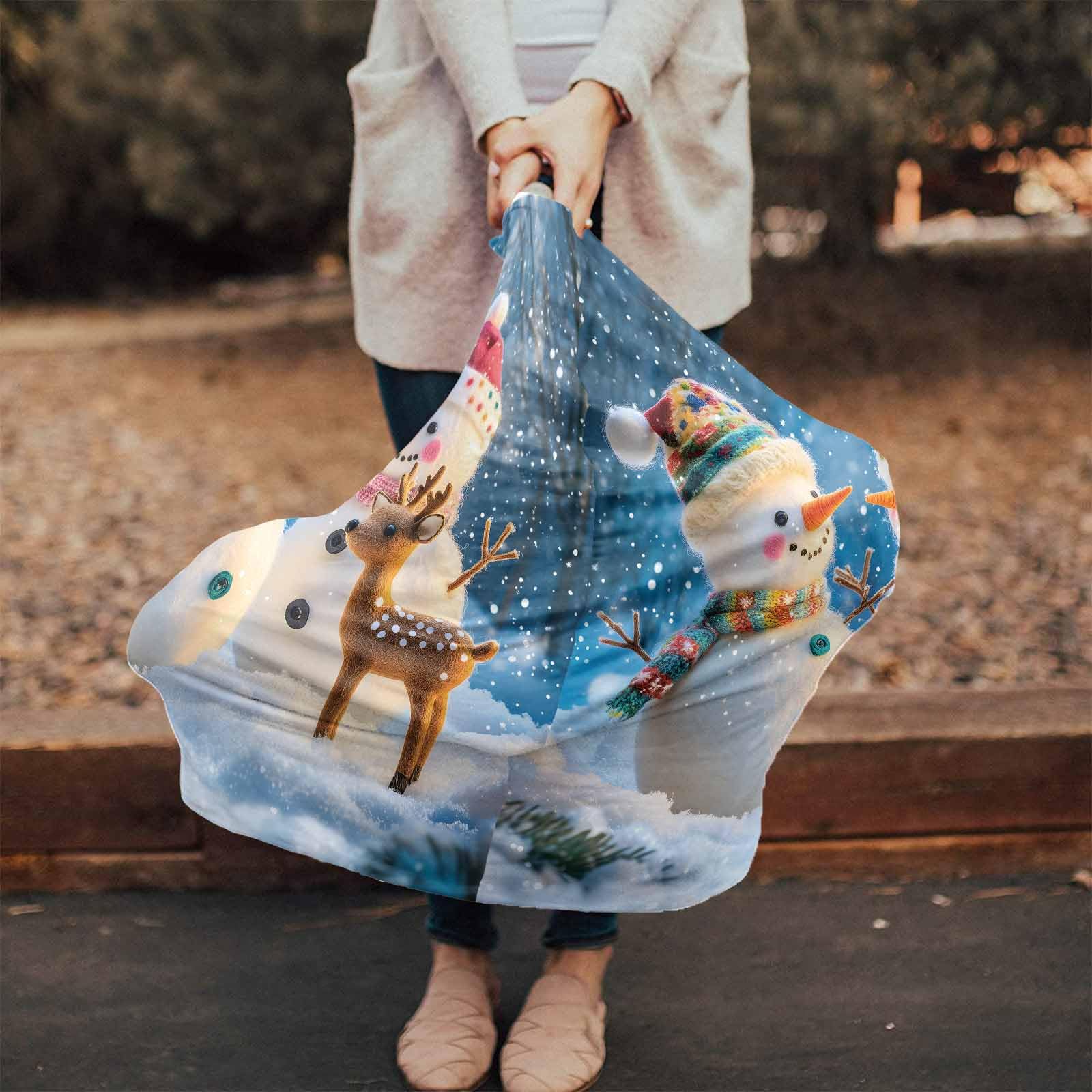 Nursing Cover for Breastfeeding Scarf, Merry Christmas Snowman Winter Deer Baby Car Covers Super Soft Multi Use for Canopy Shopping Cart Cover Blanket Stroller Cover