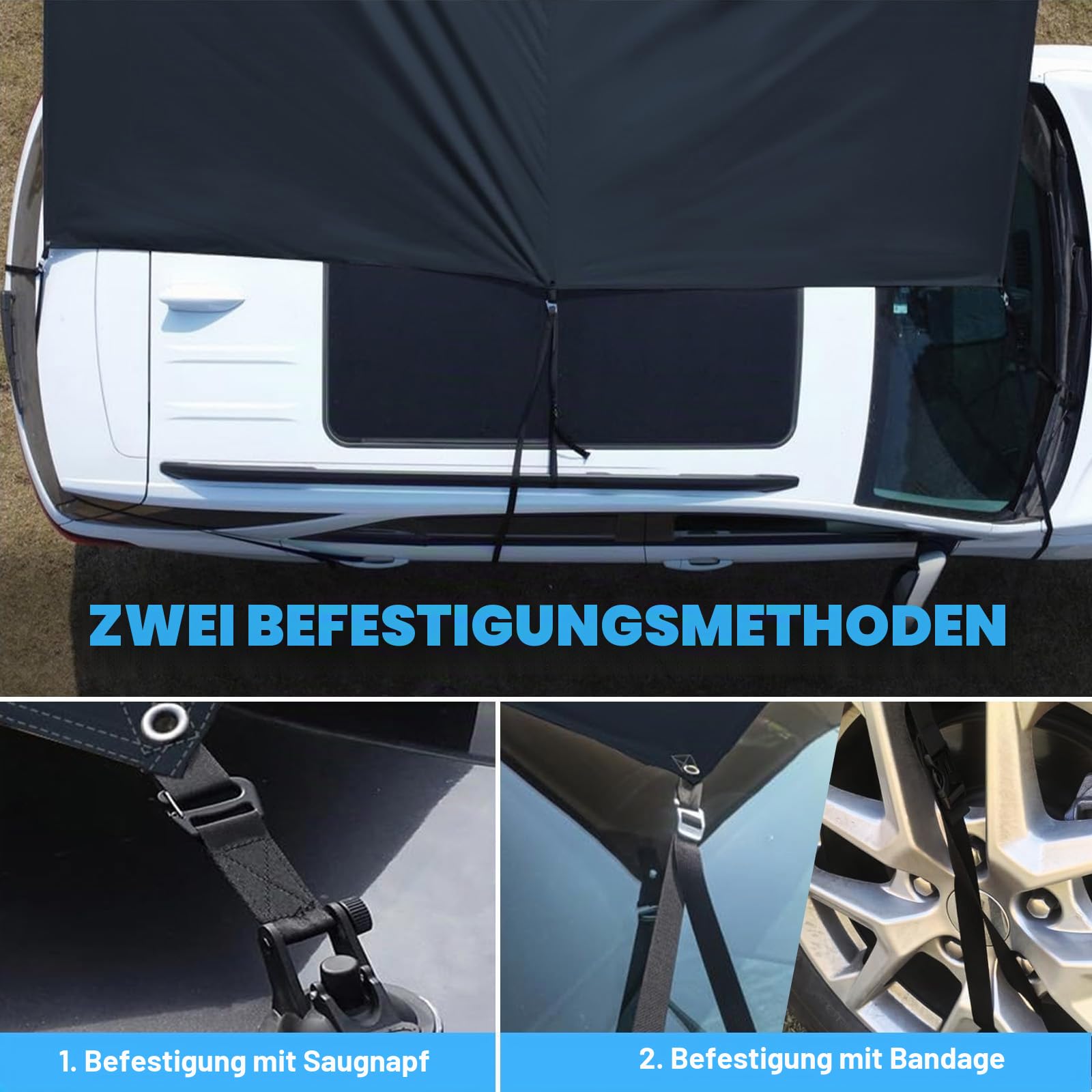 Vorzelt 2,9 x 4,8 m wasserdicht Sonnenschutz Campingzelt für Wohnmobil Van Wohnwagen (schwarz)