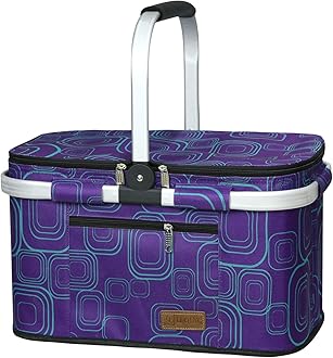 34L Insulated Picnic Basket Thermal Insulation - Portable Folding Shopping Basket, Cooler, Grocery Bag, be Suitable for Outdoor Trips, Picnics, Beach Parties, for Girls