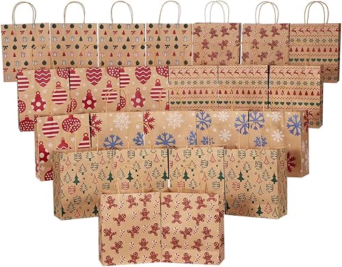 Miniatura 8 de Cabilock 24pcs Navidad Kraft Bolsas 6 Patrones de Regalo de Navidad Bolsas de Almacenamiento de Papel Bolsa para Festival Banquete
