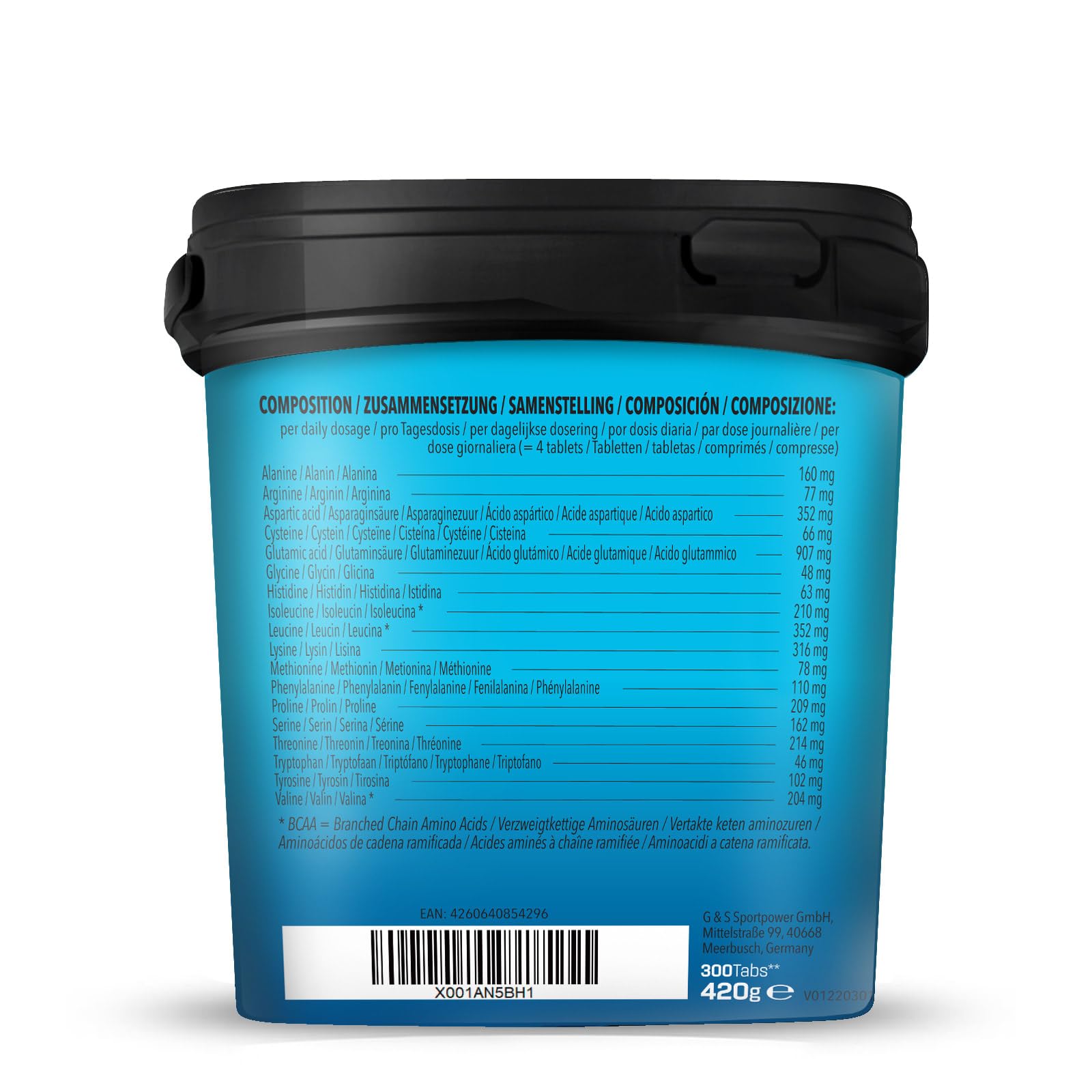 Bodylab24 Amino Tabs 300 Tabletten, mit allen essenziellen Aminosäuren, inkl. aller BCAA (L-Leucin, L-Isoleucin und L-Valin), ideal zur Regeneration und zum Muskelaufbau