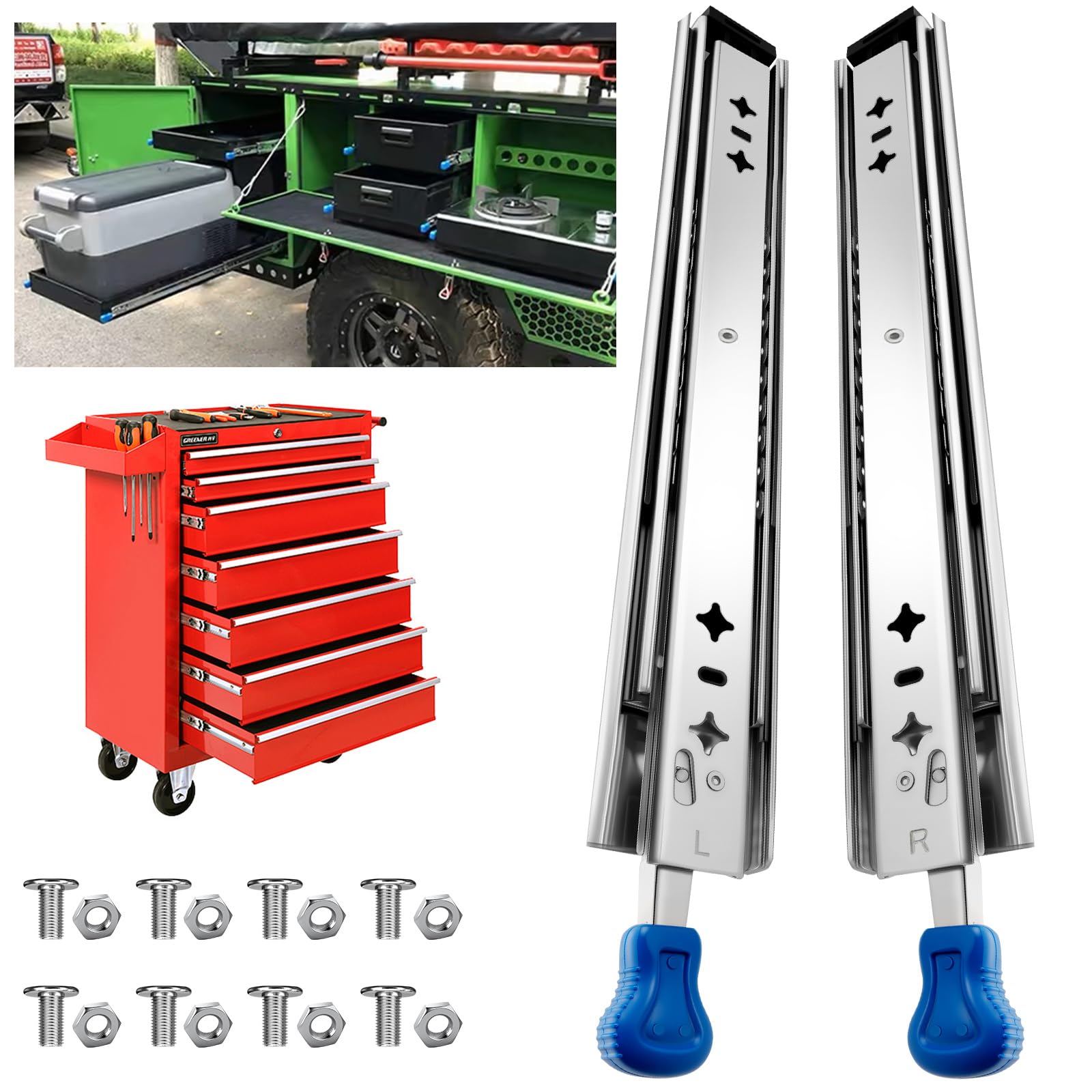 Heavy Duty Locking Drawer Slides 30 Inch, Full Extension Drawer Slides with Lock, 250 lb Load Capacity,Side Mount Ball Bearing Industrial Locking Rail Silver 30"