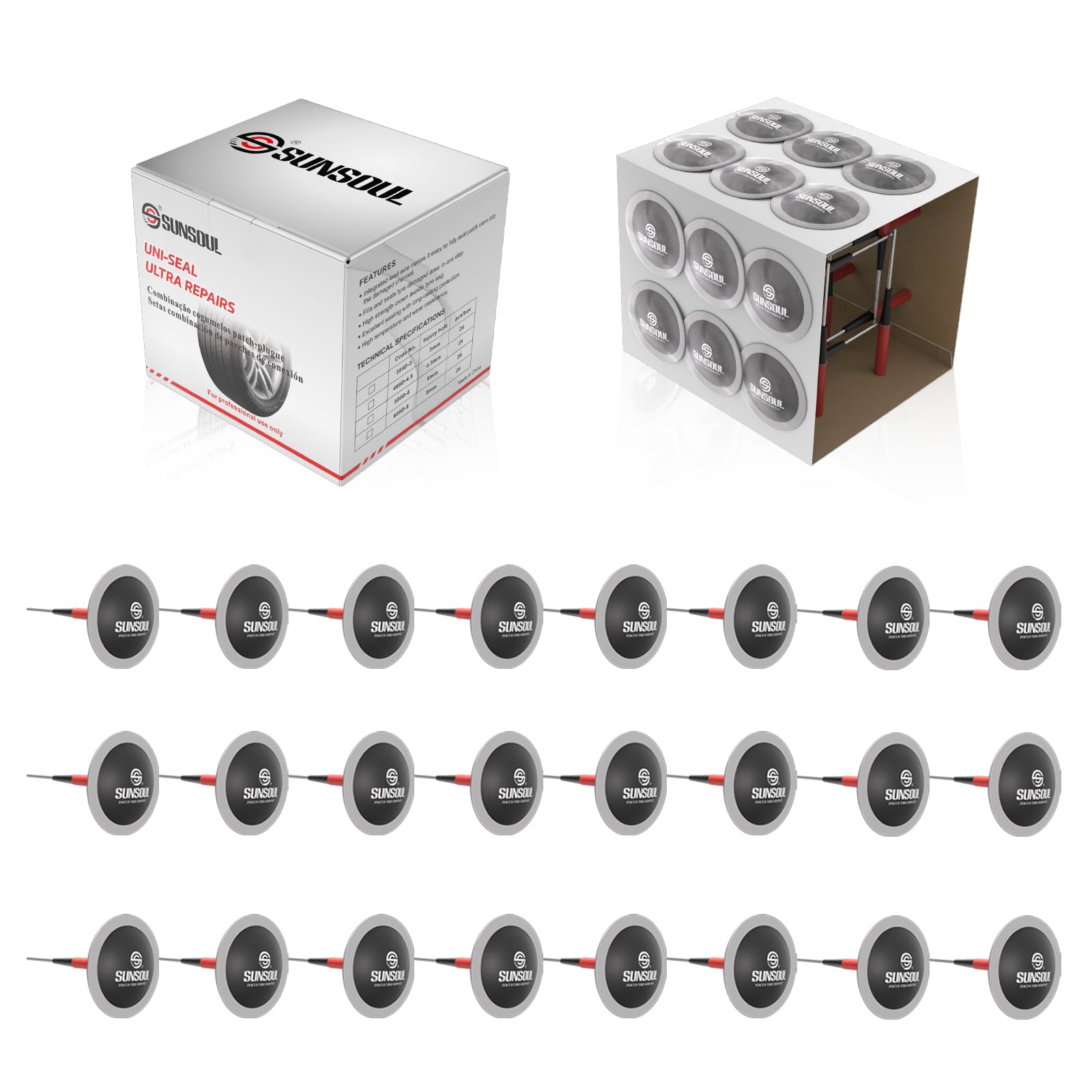 SUNSOUL Large Tire Plug Patch 24pcs, 0.22” x 1.69” Plug Patch for Tire