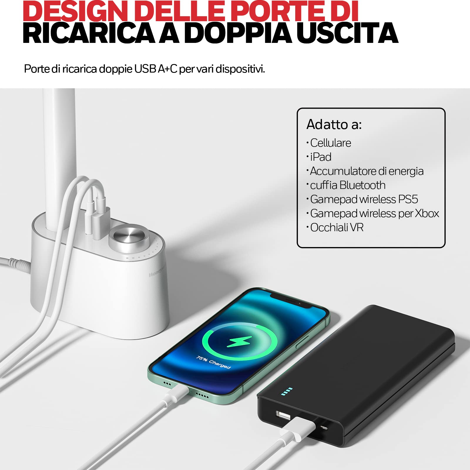 Honeywell lampara escritorio con puerto de carga USB - Escritorio LED flexo regulable para el cuidado de los ojos para la oficina en casa, lámpara de mesa pequeña portátil plegable trabajar, HWT-H01