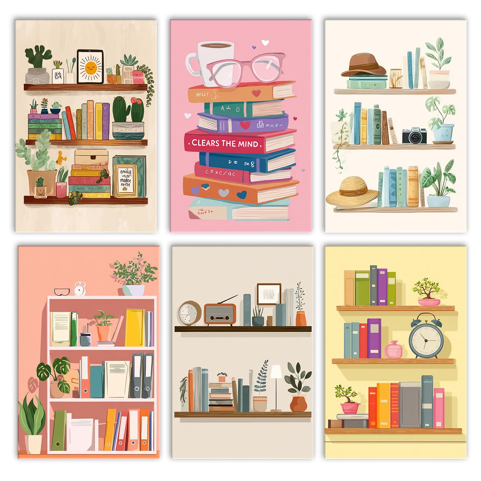 Walarky Bookshelf Drawing Paint by Number Adults Set of 6 Pink Books Digital Oil Painting Frameless