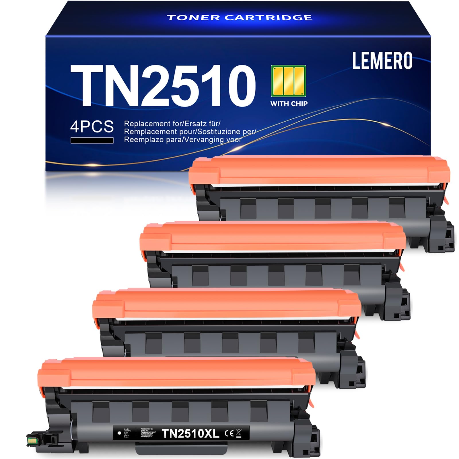 Lemero TN2510 TN2510XL Toner compatibile per Brother MFC-l2827dw Toner HL-L2400DWE MFC-L2800DW MFC-L2835DW MFC-L2860DW HL-L2445DW DCP-L2660DW DCP-L2627DW HL-L2400DW (confezione da 4) nero con chip