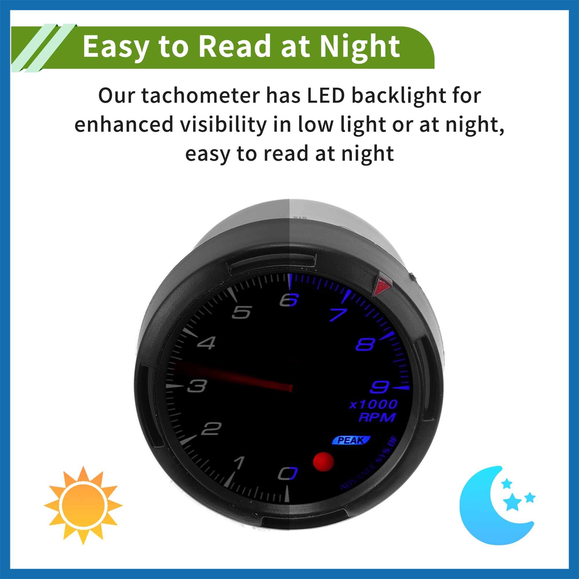 A ABSOPRO 2.5" 60mm Tachometer Gauge Colorful Pointer RPM Tachometer Tach Gauge 0-10000RPM W/Sensor and Bracket Universal Tachometer Car DC 12V Sostituzione dell'articolo