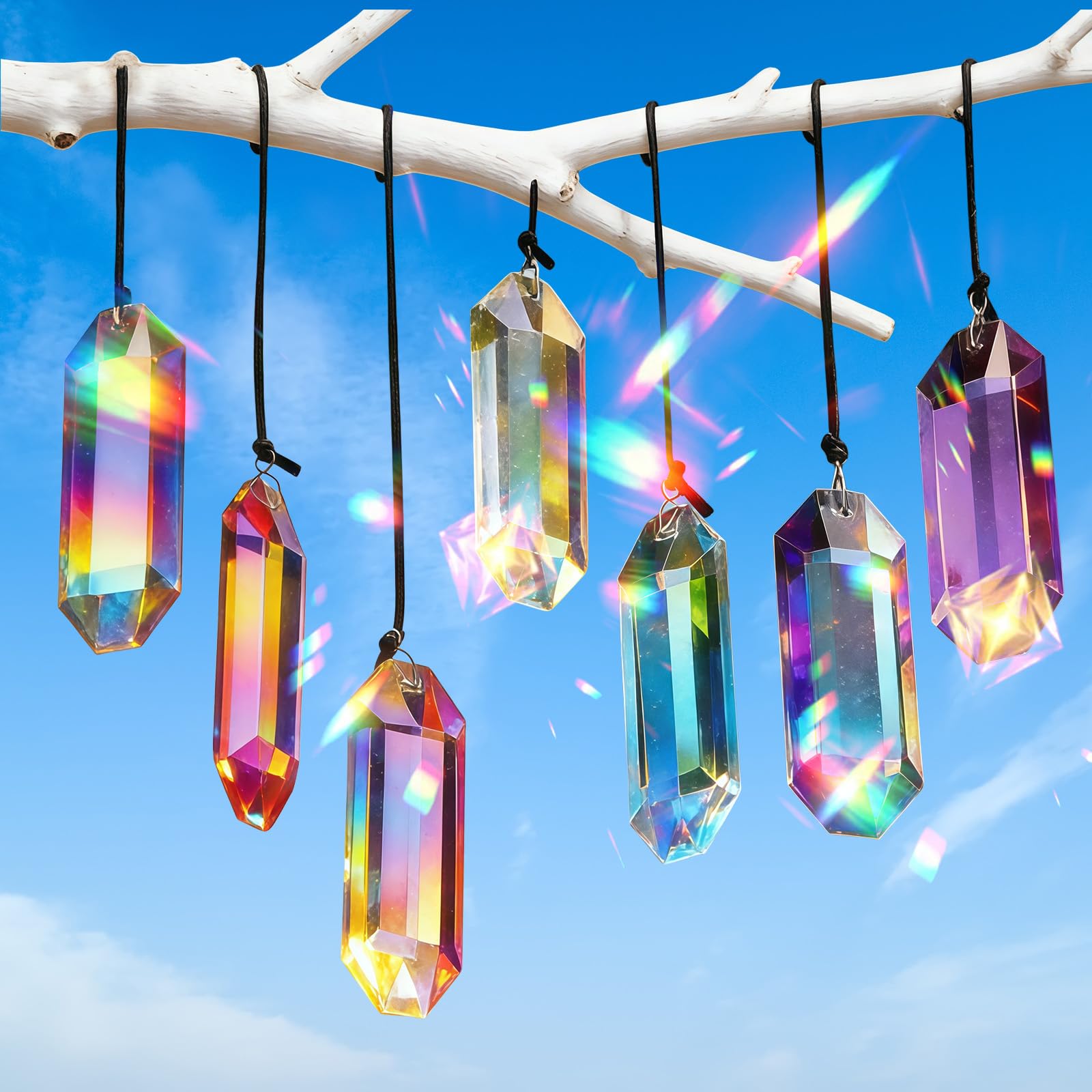 7 pièces Ensemble de Cristal Attrape-Soleil, Cristal de Verre de 76 mm à Suspendre, Prisme Suncatcher Arc-en-Ciel, décoration de fenêtre à Suspendre pour décoration de Balcon de