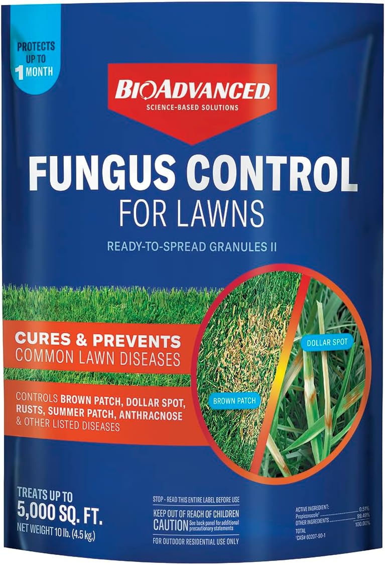 BioAdvanced Fungus Control for Lawns Granules 10 lb - Cures Brown Patch, Red Thread, Rust, Dollar Spot Up to 30 Days Rainproof