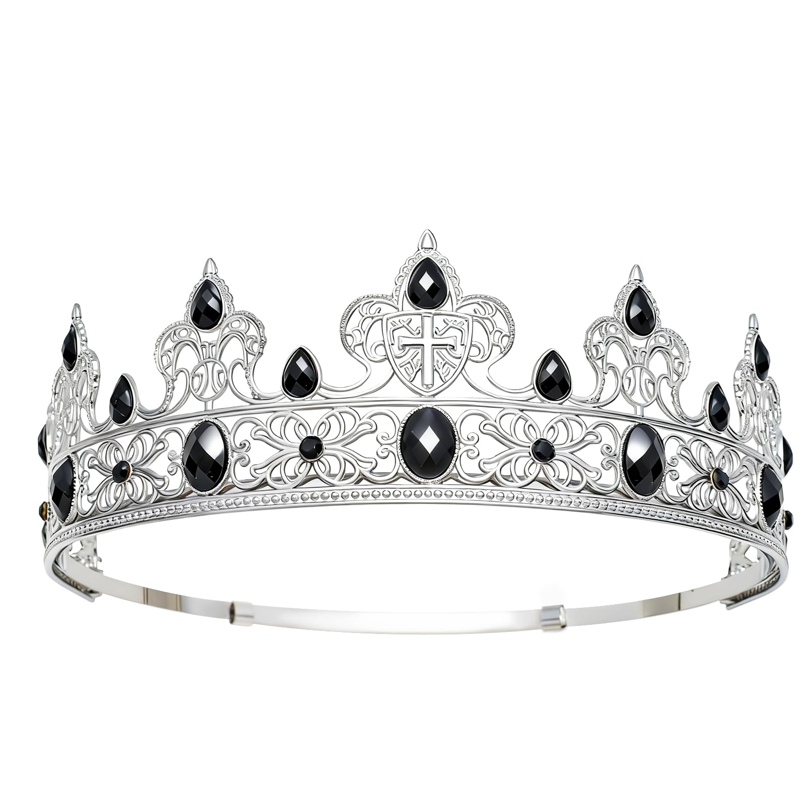King Crown for Men, Prince Diadem, Royal Medieval Cosplay Birthday Prom Halloween Hair Accessories (Silver & Black)