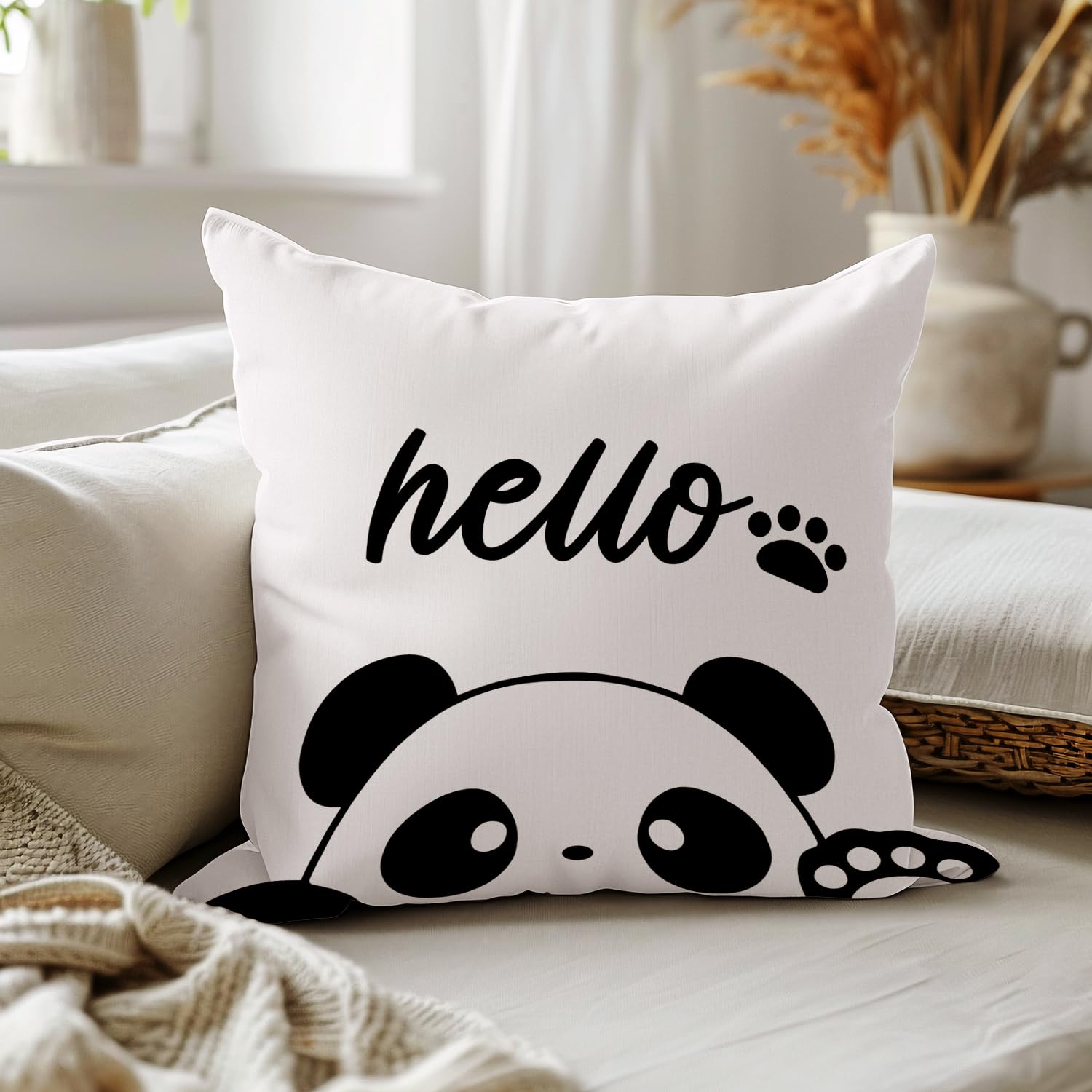 Cute Panda Pillow Covers 18x18, Panda Bear Lover Gifts Throw Pillow Covers Pillowcases for Kids Room Bedroom Home