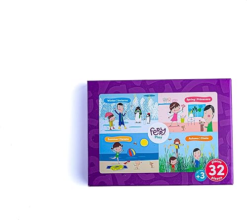 Miniatura 4 de Feppy Rompecabezas bilingüe Four Seasons - Rompecabezas de piso preescolar para aprender inglés y español, juguete educativo de aprendizaje para