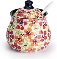 Vista 1 de silesia Handmade Sugar Bowl with Lid and Spoon, 9 Ounce Ceramic Hand-Painted Sugar Jar for Home in Gift Box, Kitchen Decor, Oven, Dishwasher &