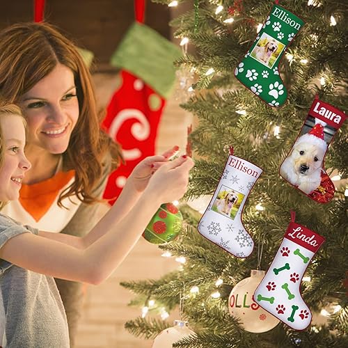 Miniatura 7 de GBVllexuii Medias de Navidad con nombre personalizado en forma de pata de hueso de perro foto personalizada 1 2 3 4 5 medias colgantes de Navidad 1