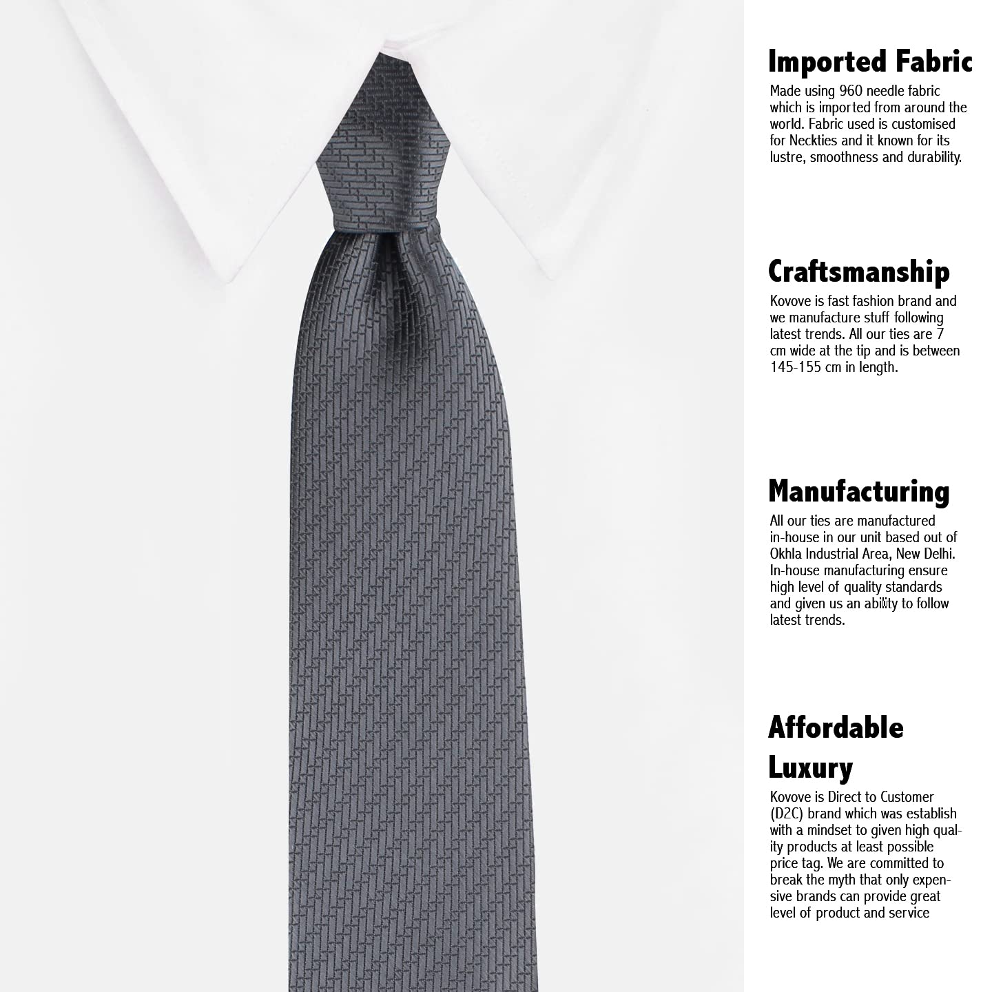 Kavove The Energise Self Pattern Black Necktie For Men - Image 8 thumbnail