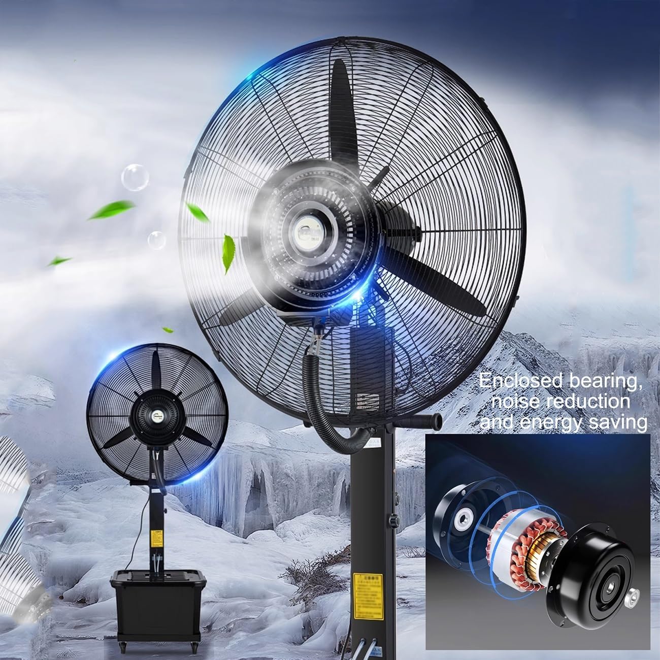 Cool Mist Fan Outdoor Misting Oscillating Pedestal Fan, Portable Industrial Misting Fan, 90 Degree Oscillation for Cooling, Patio, Garage, Gym, Workshop(65cm)