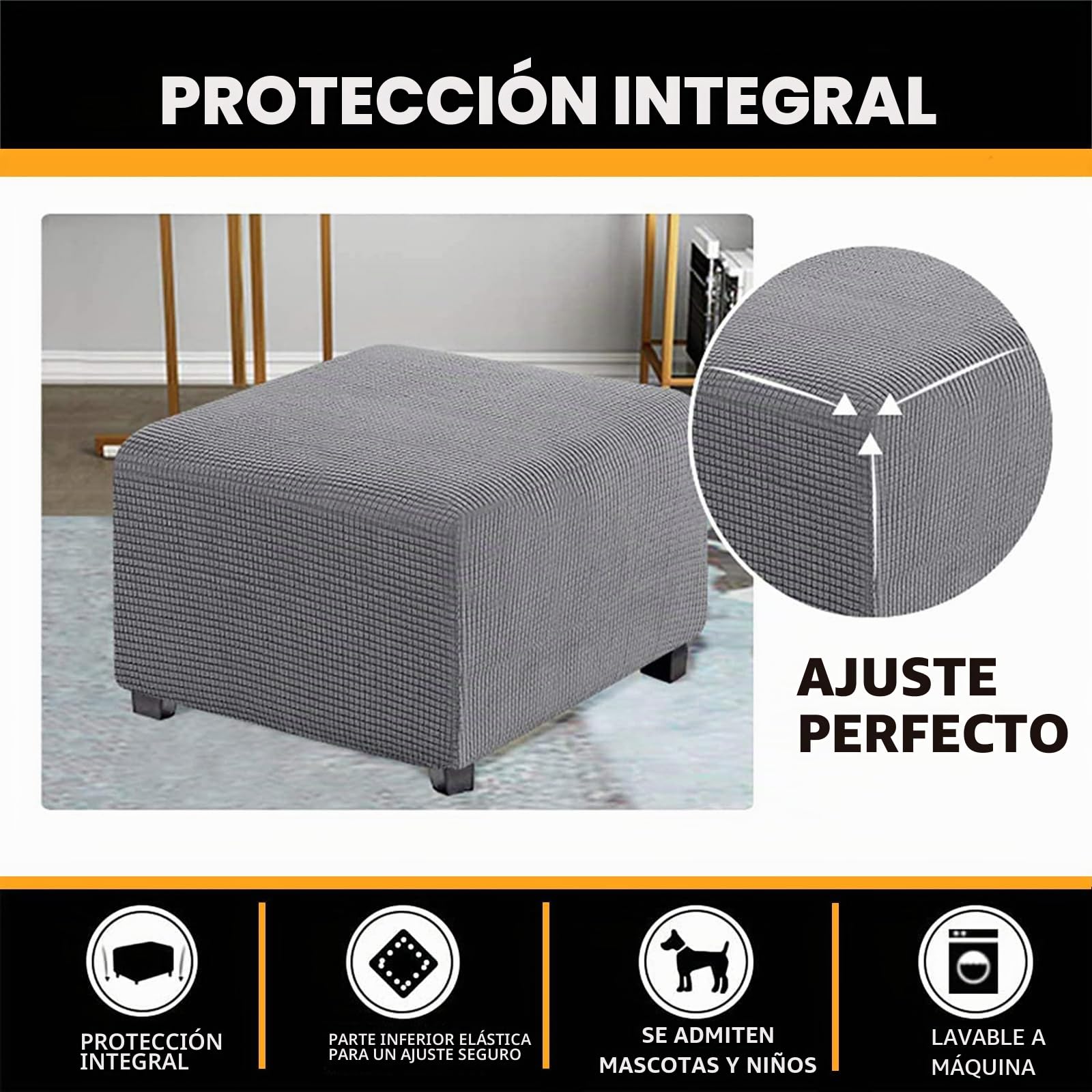 Cuadradas Funda Otomana Protector de Puff Funda Protectora Rectángulo Fundas de Reposapiés Sofá para Taburete Otomanas Muebles de Reposapiés con Parte Inferior Elástica (Gris)