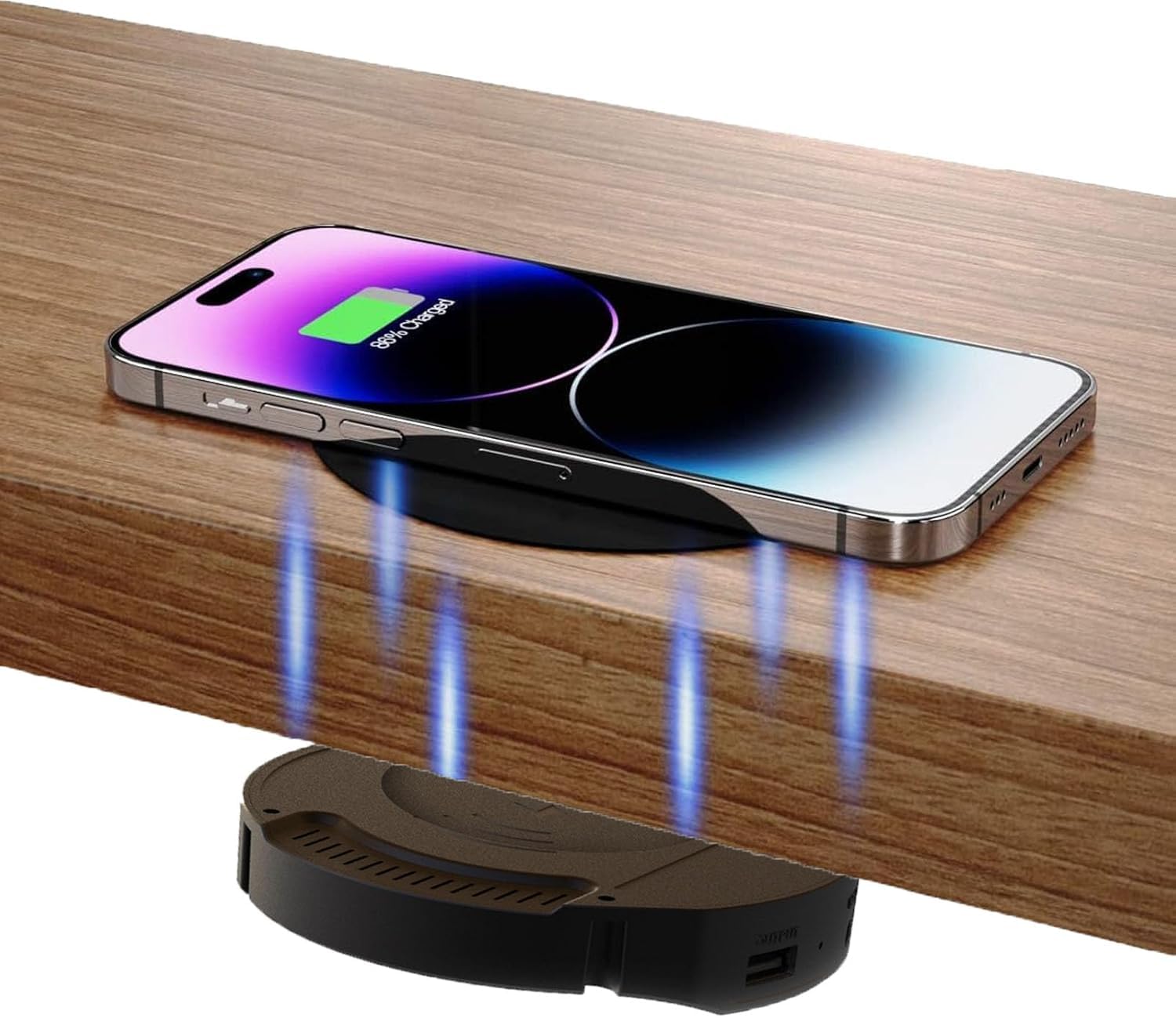 Cargador Invisible Inalámbrico, 22-32mm Bajo la Mesa Cargador QI 10W Carga Inalámbrica para Todos los Dispositivos Qi Estándar para el Grosor de la Barra/Mesa de Café/Espe(Color:Negro)