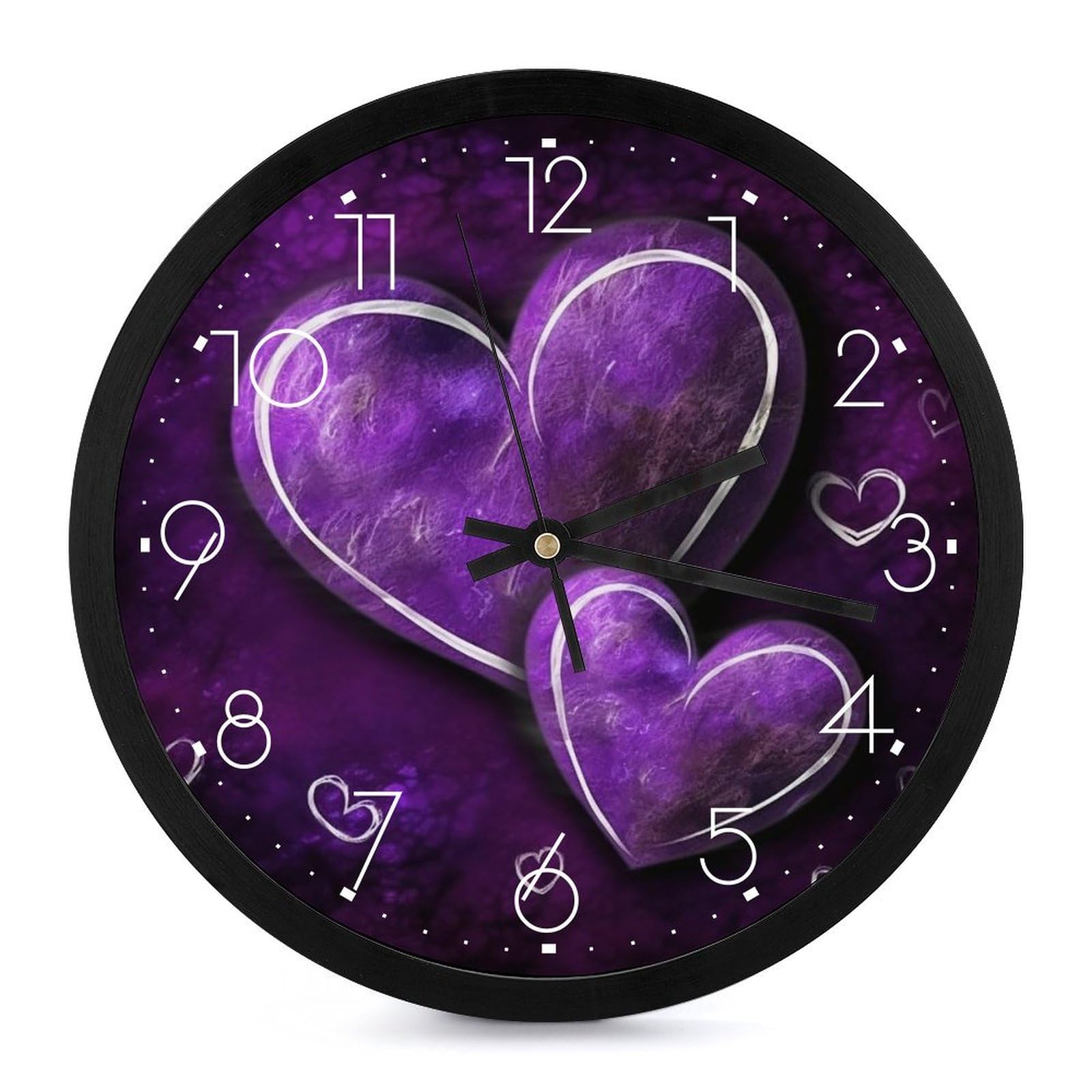 Horloge murale ronde 25,4 cm cœurs violets silencieuse pour salon