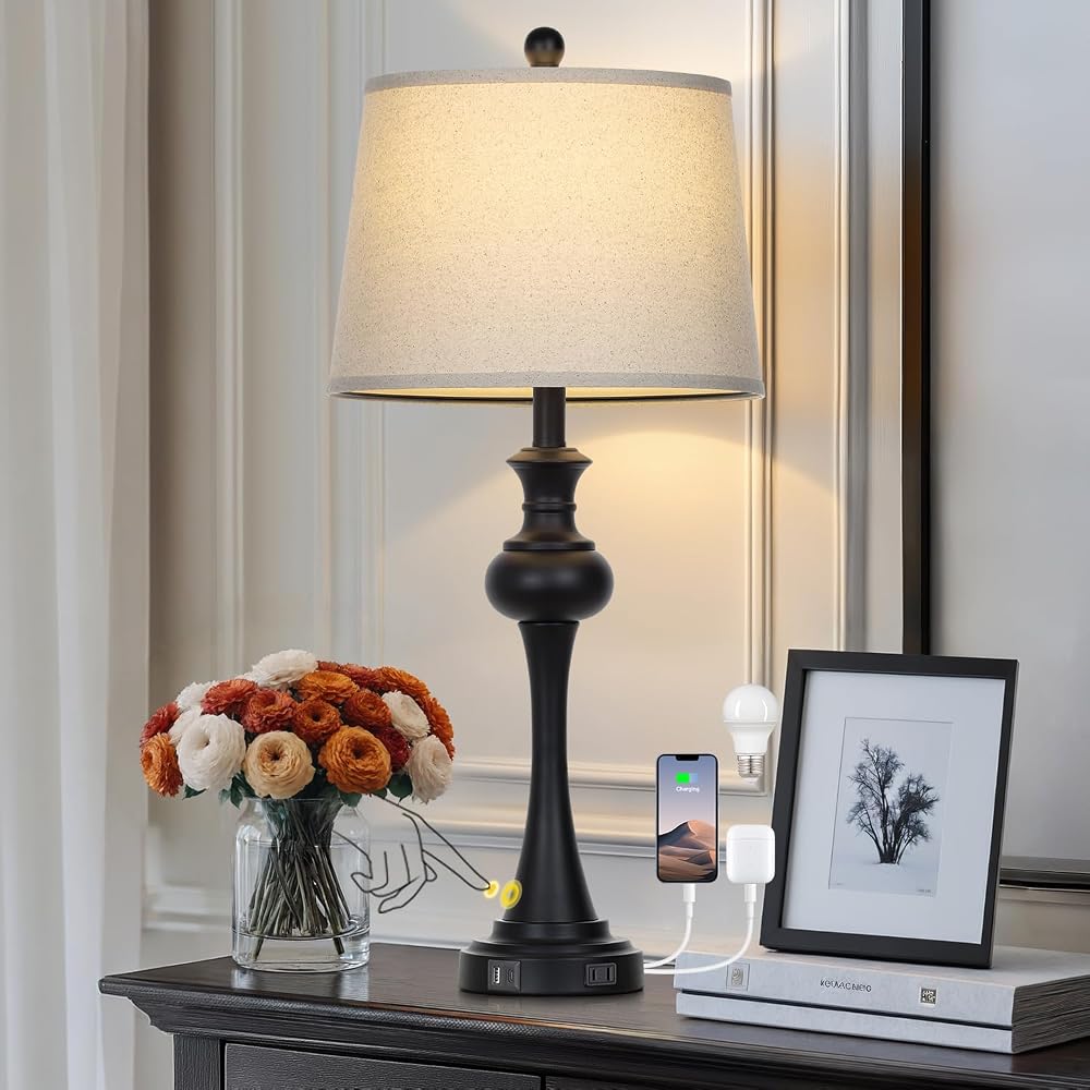 Cinyirong 28.75' Black Modern Table Lamps for Living Room