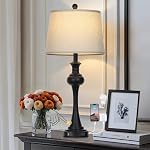 28.75" 3-Way Touch Control lampe de table moderne ensemble de 2 pour Salon, Lampe de chevet avec USB Ports A+C, Lampes de table noir du milieu du siècle, Ensemble de lampes de chevet, Tissu beige Shade Vintage Style Accent