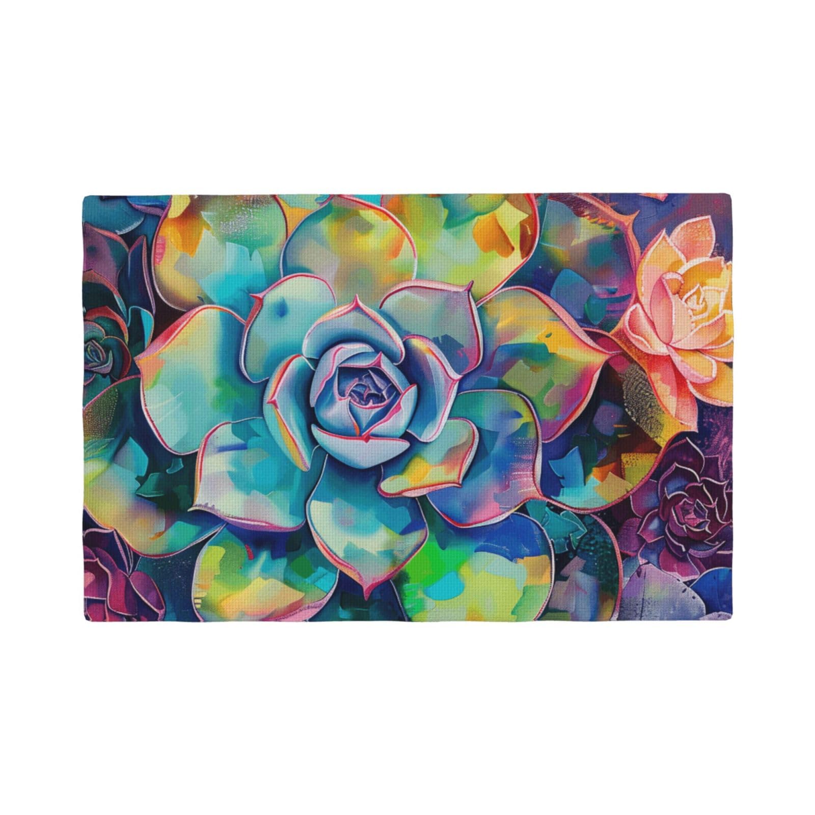 Colorful Succulent Print Placemats Set, Heat Resistant Washable Placemat 12x18in Table Mats for Party Kitchen Dining Table Decoration Indoor Outdoor, Four Pieces
