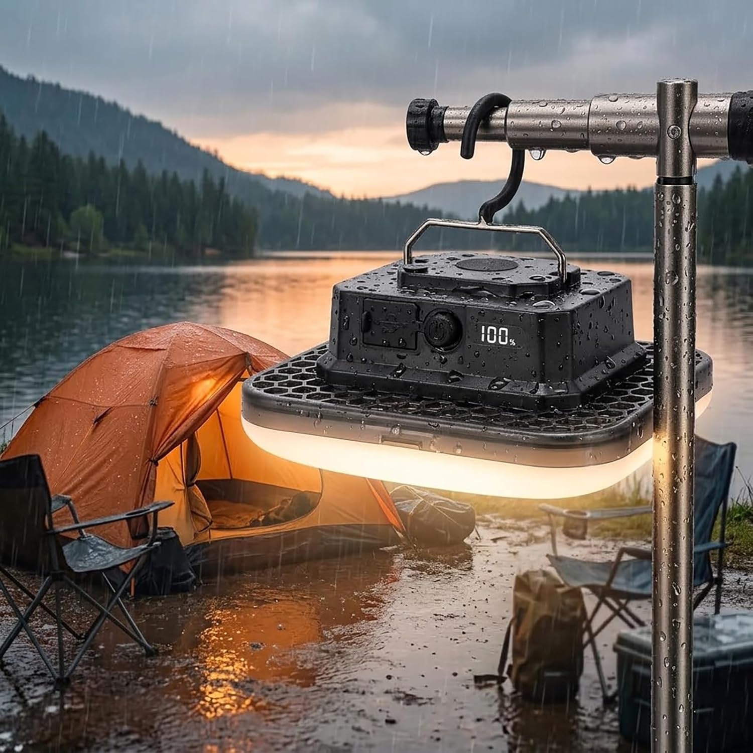 Transparent Portable Rechargeable LED Camping Lights With LCD Battery Indicator, Waterproof Outdoor Tent Light with 5000LM,Super Bright Waterproof Hanging Lamp for Tents, Canopies, Emergency(12000mAh)