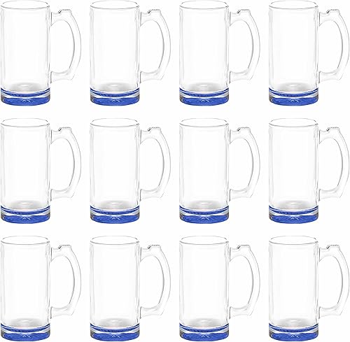 Libbey - Juego de 12 tazas de cerveza Libbey, 12 onzas, cristalería para padrinos de boda, color azul