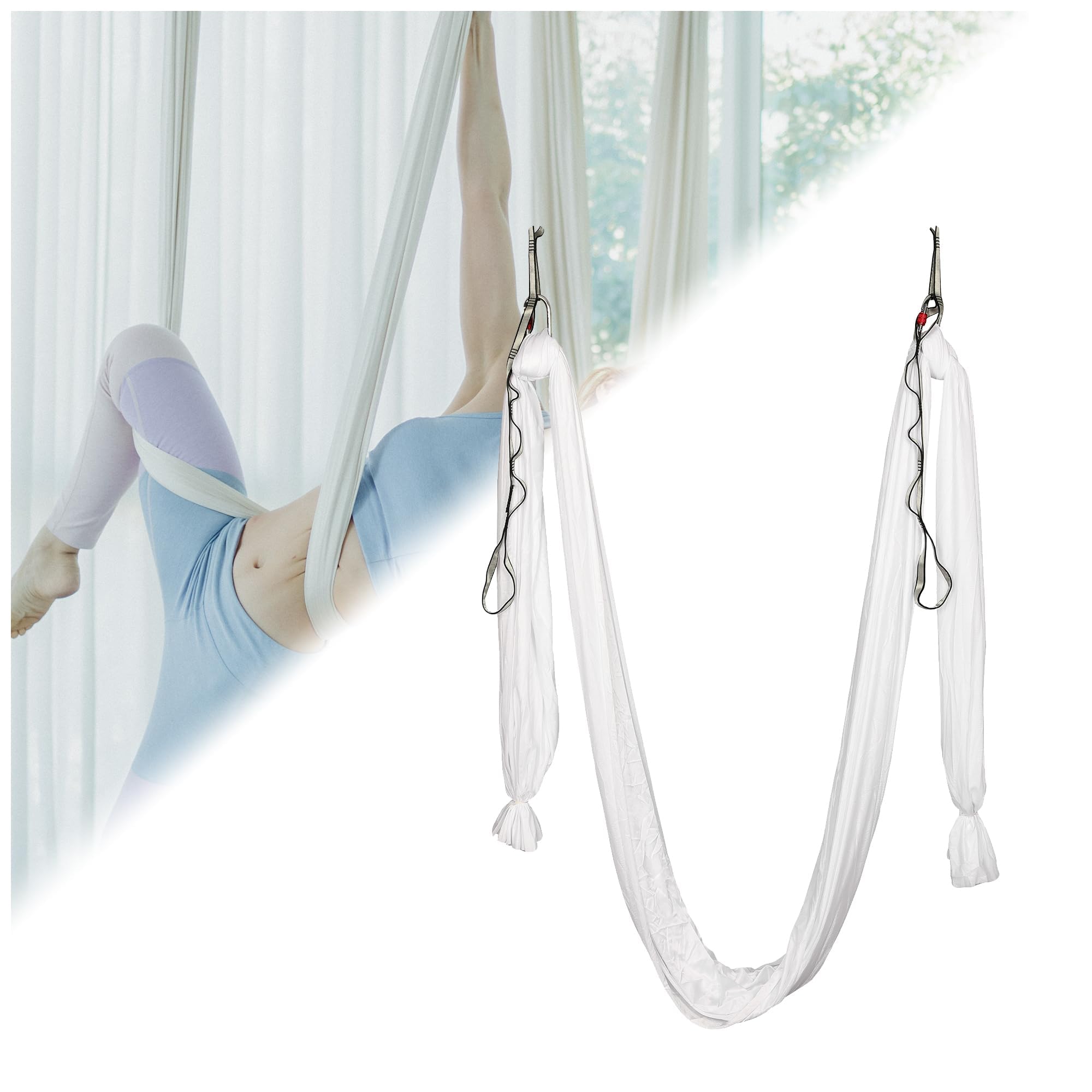 Kojem 6.56 Yards Aerial Silk Fabric Yoga Swing Kit For Fitness Yoga Inversions Flexibility Core Strength White